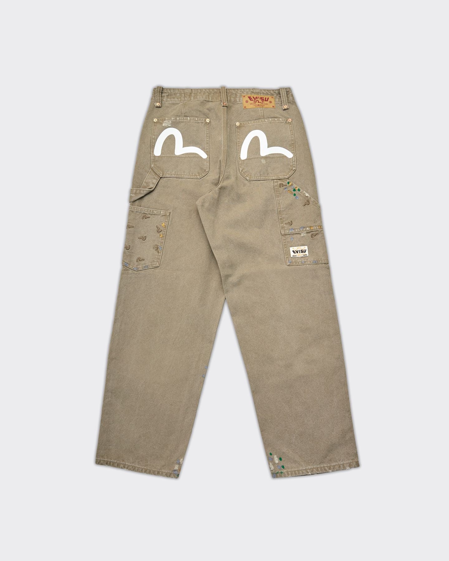 Seagull Emb & Evisu Print Washed Trousers Beige