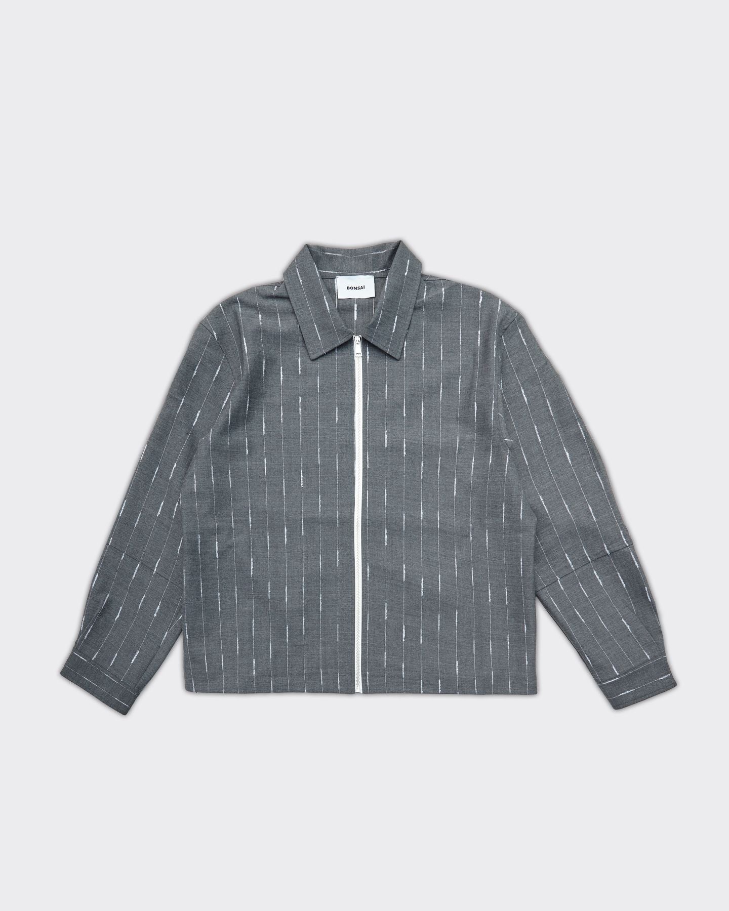 Grey Oversized Zip Pinstripe Shirt