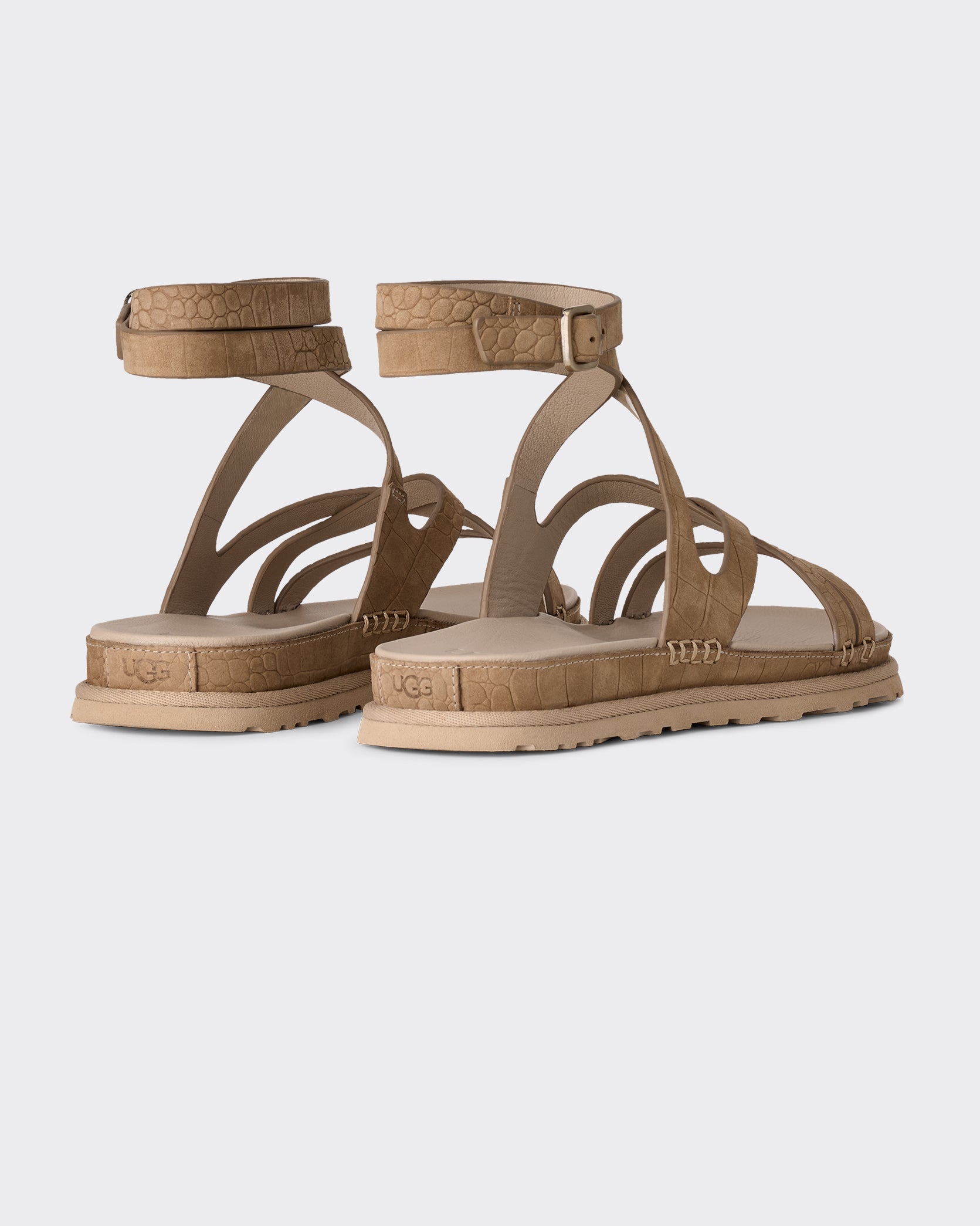 Sandal W Goldengaze Embossed Ankle Wrap Mustard Seed