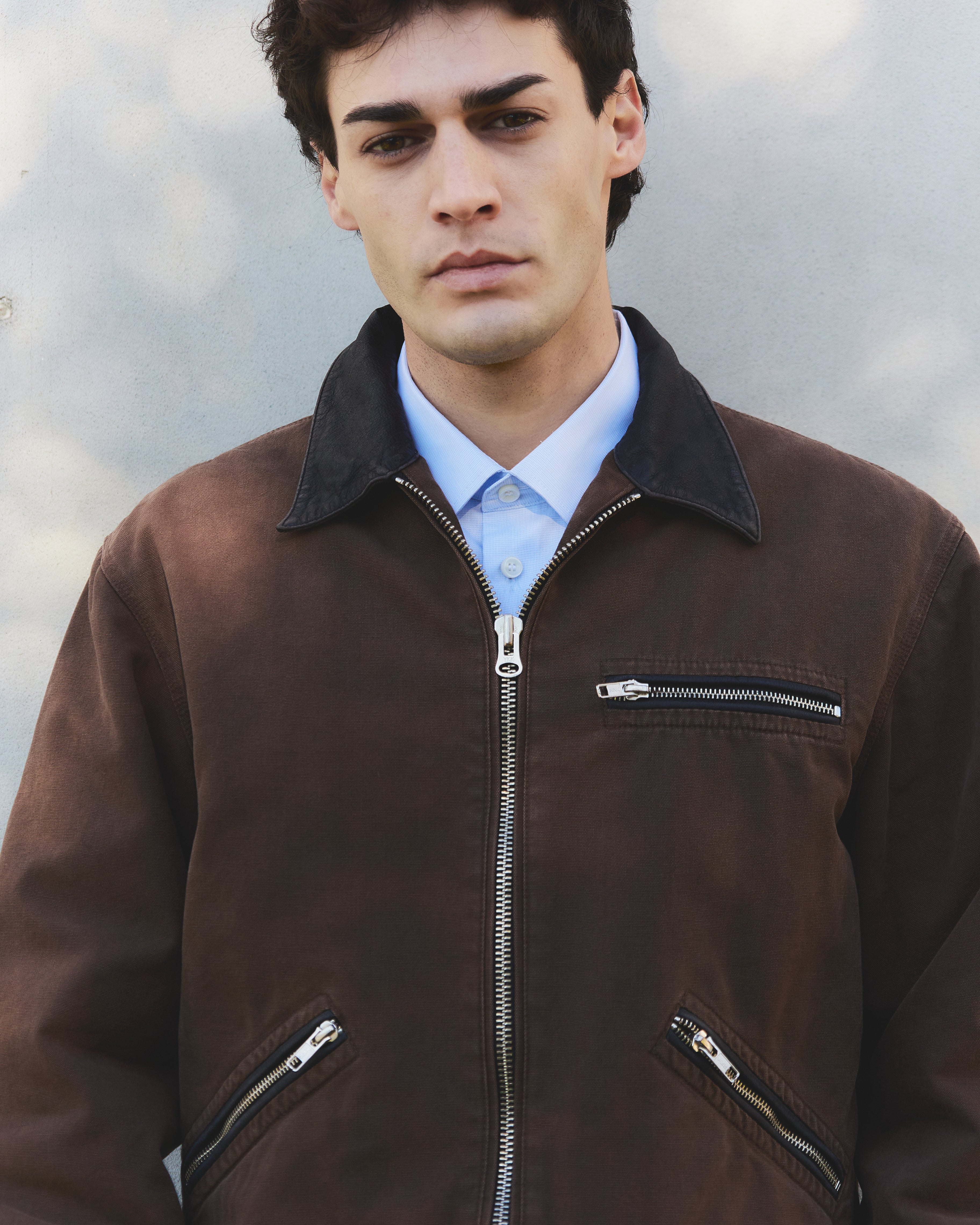 Work GARMENT WASHED ZIP JACKET BROWN