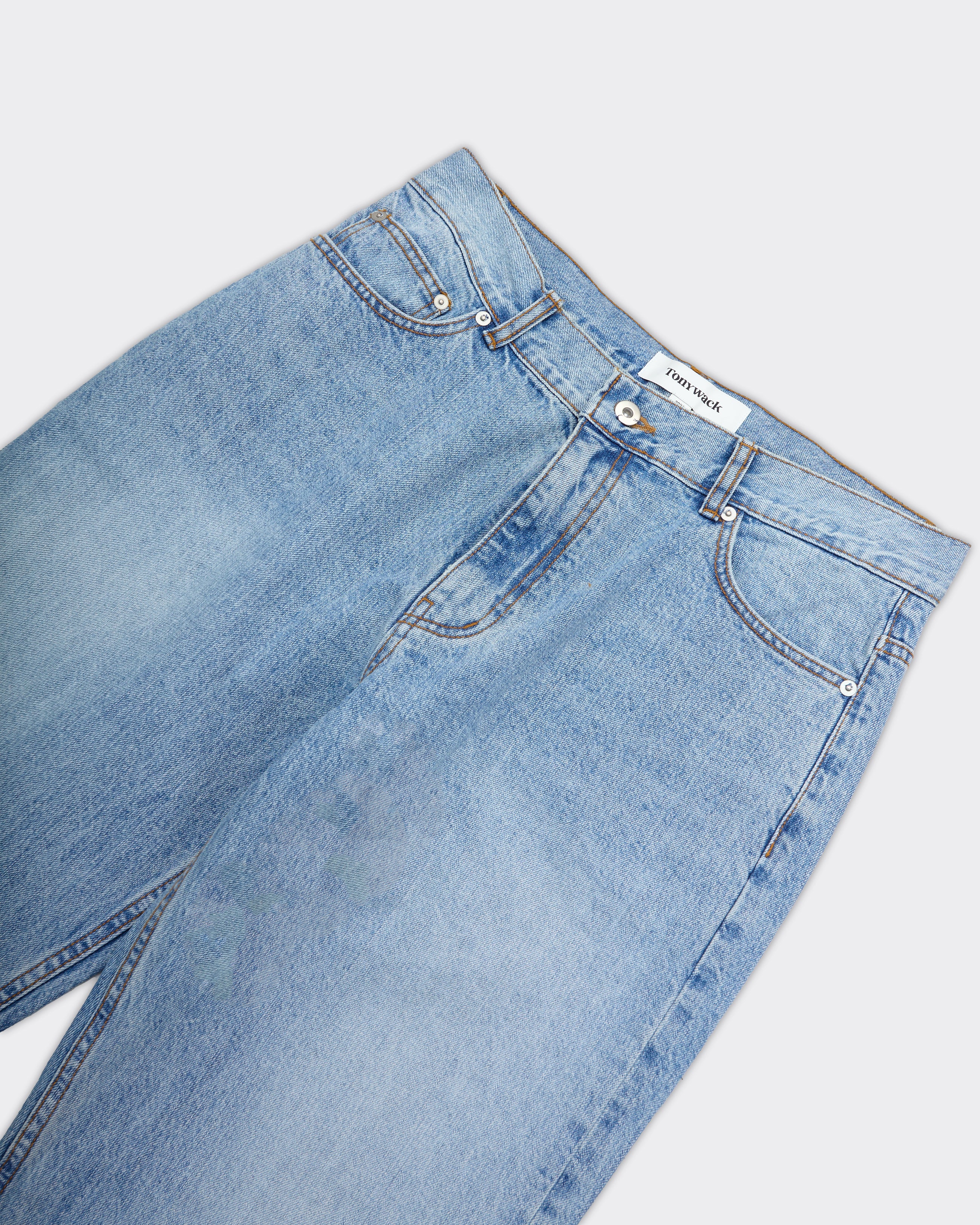 Jeans Straight Leg Denim Washed Light Blue