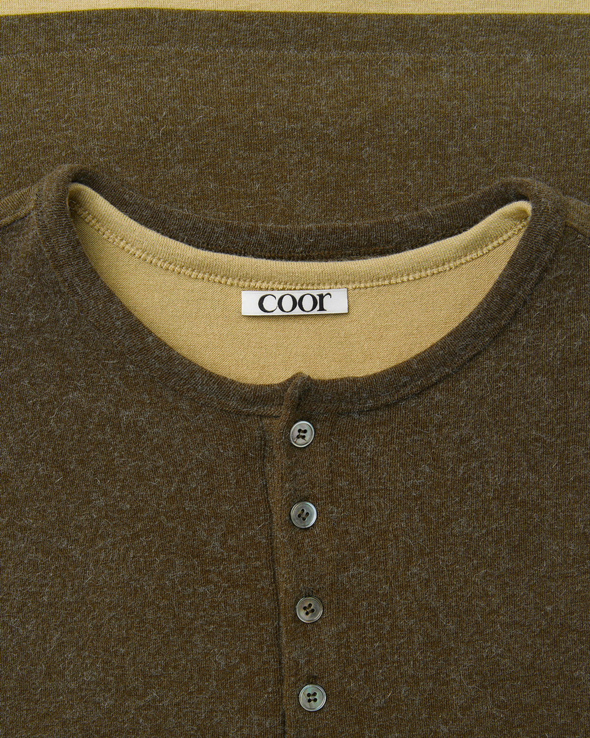 Longsleeve Hairy Henley Neck Layered Khaki Green