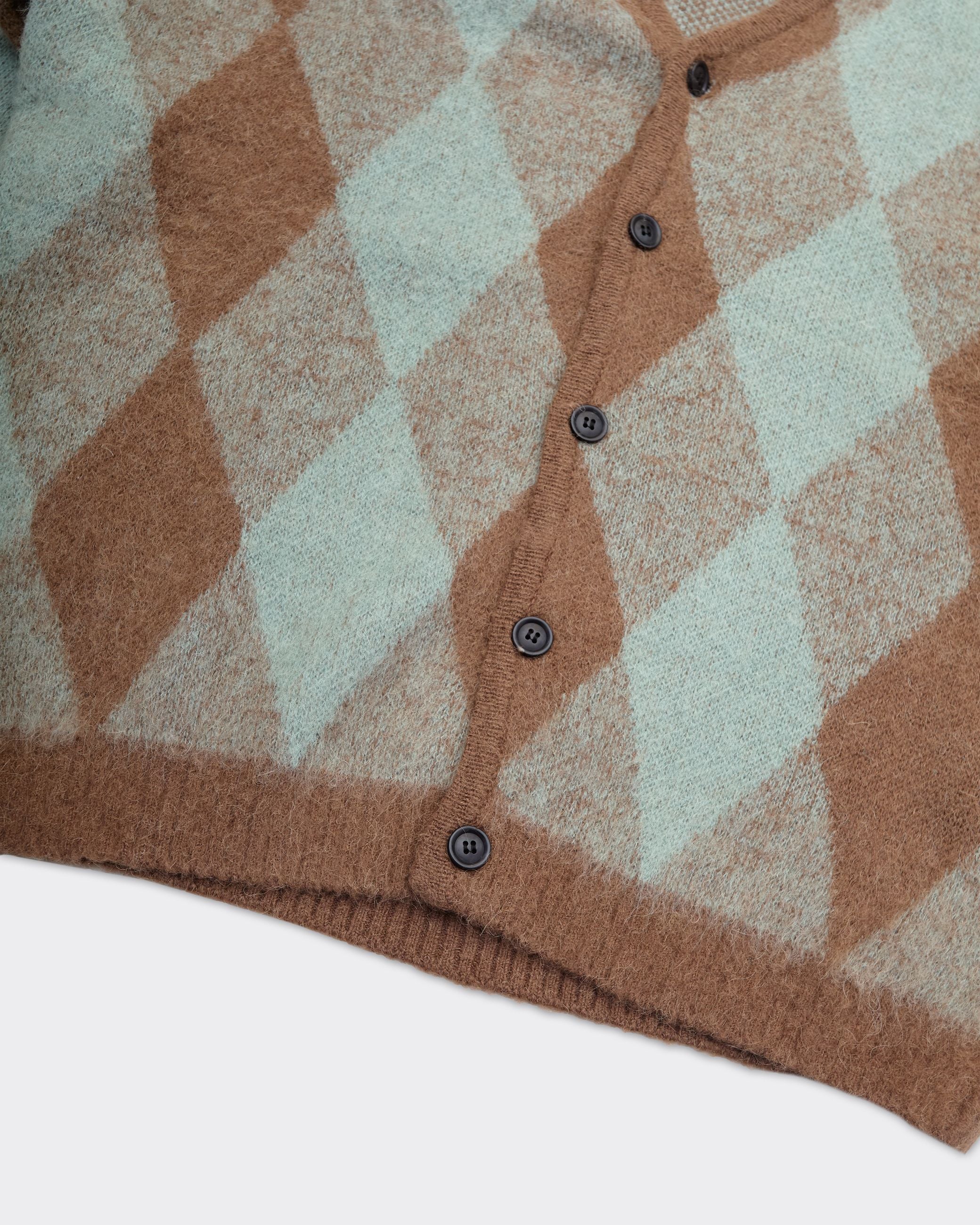 Cardigan Brushed Mohair Argyle Mint/Taupe