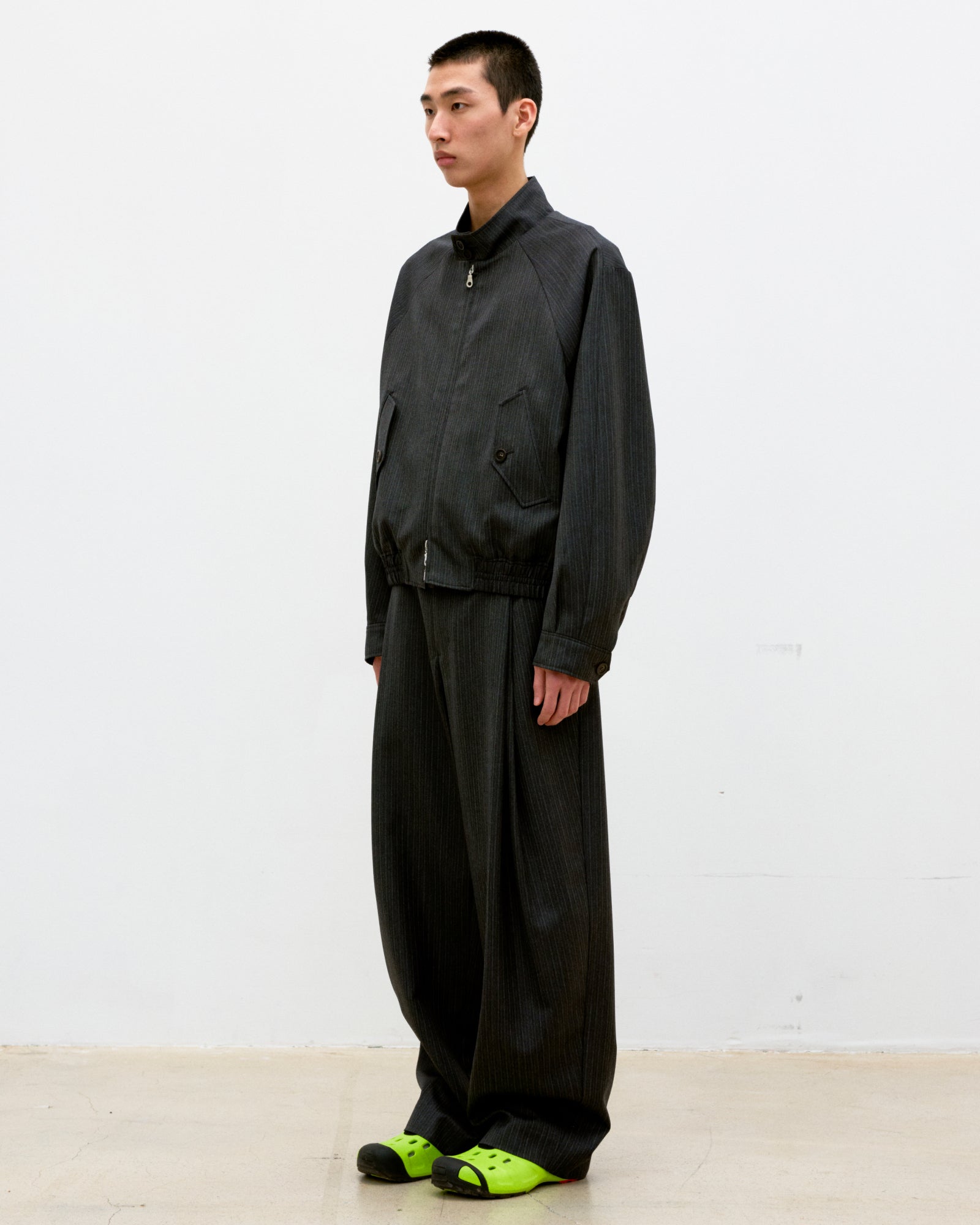 Pantalone Pleated Stripe Wool Blend Charcoal Grey