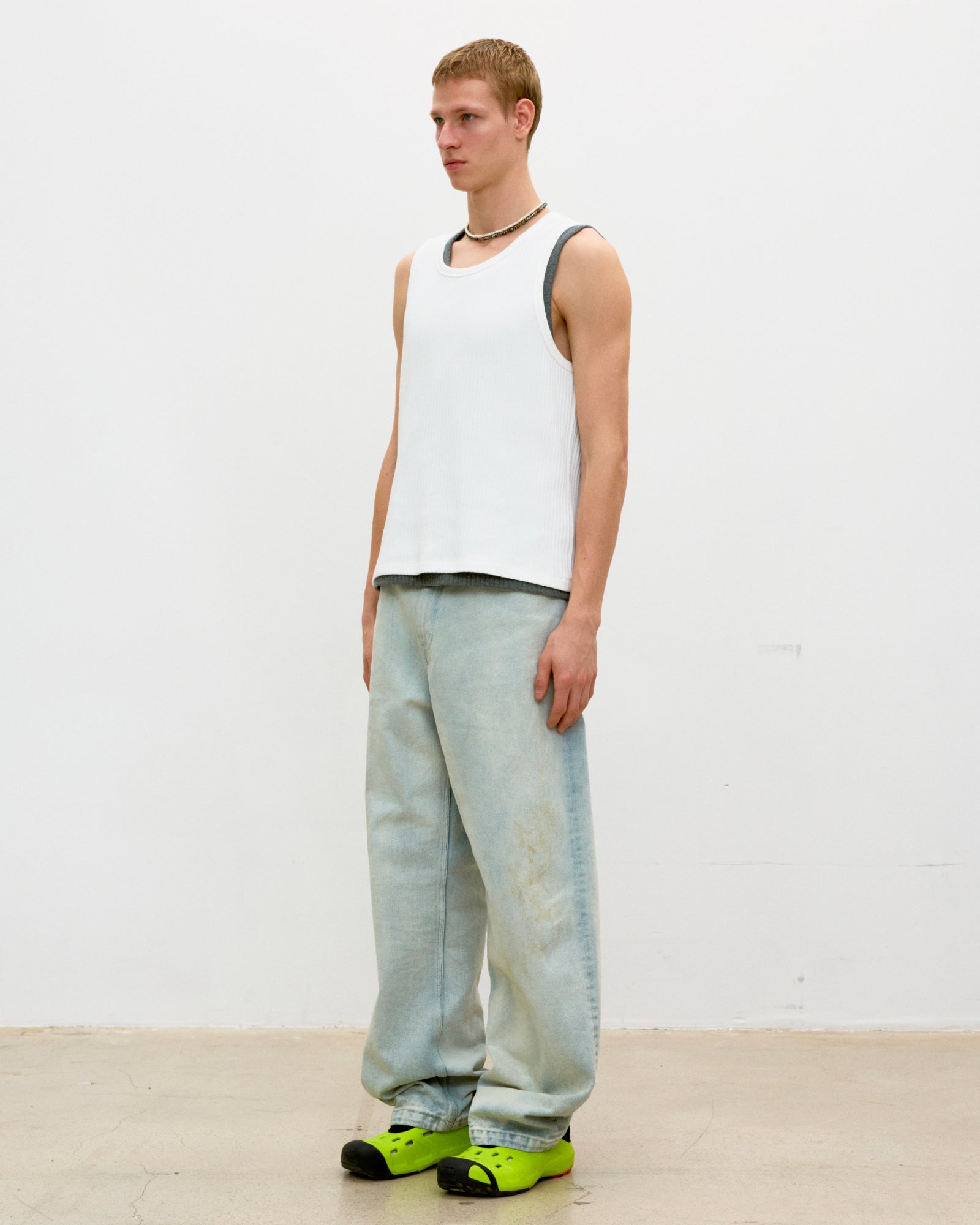 Canotta Ribbed Scoop-Neck Bianca