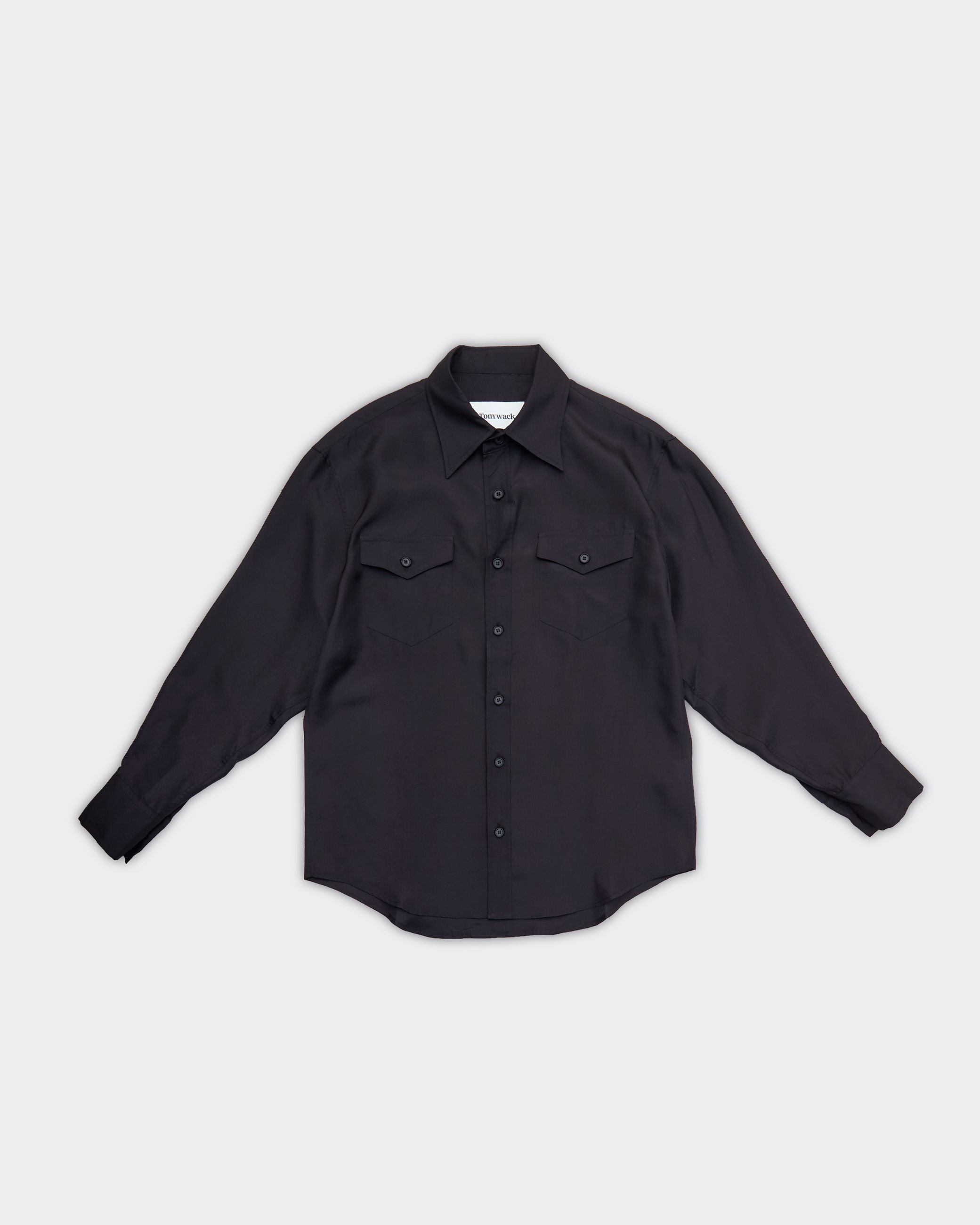 Black Double Pocket Silk Shirt