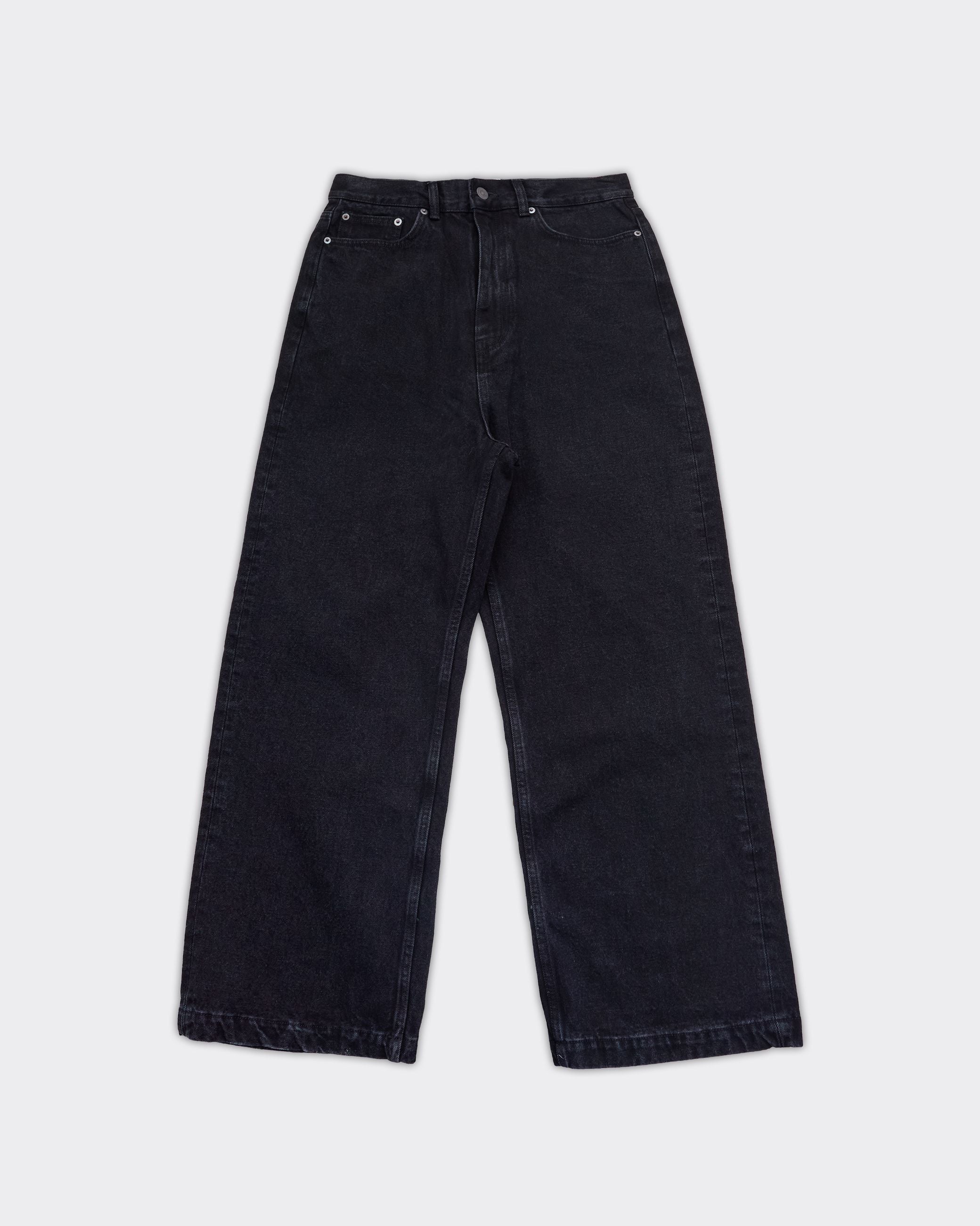 Jeans Wide Leg Washed Denim Nero