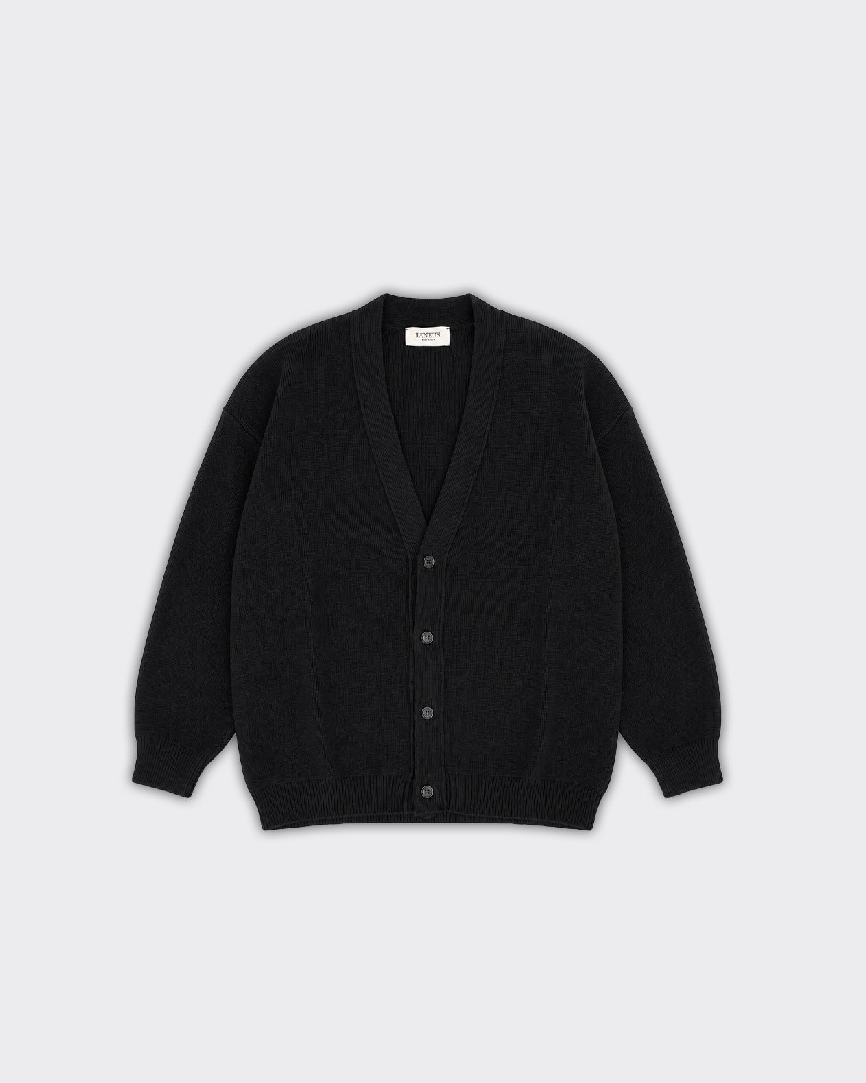 Cardigan Boxy In Lana Punto Stoffa Nero