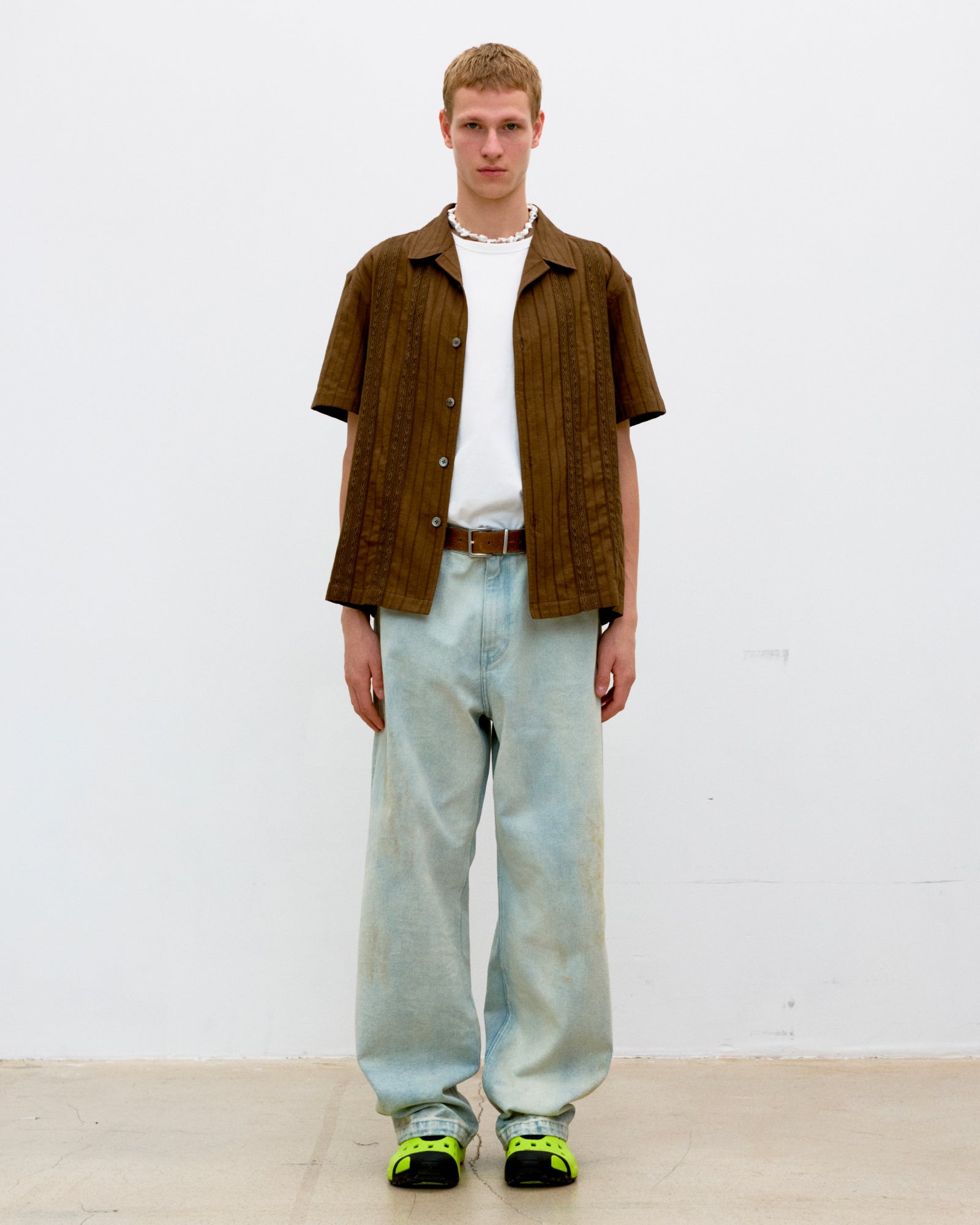 Camicia SS Guayabera Marrone