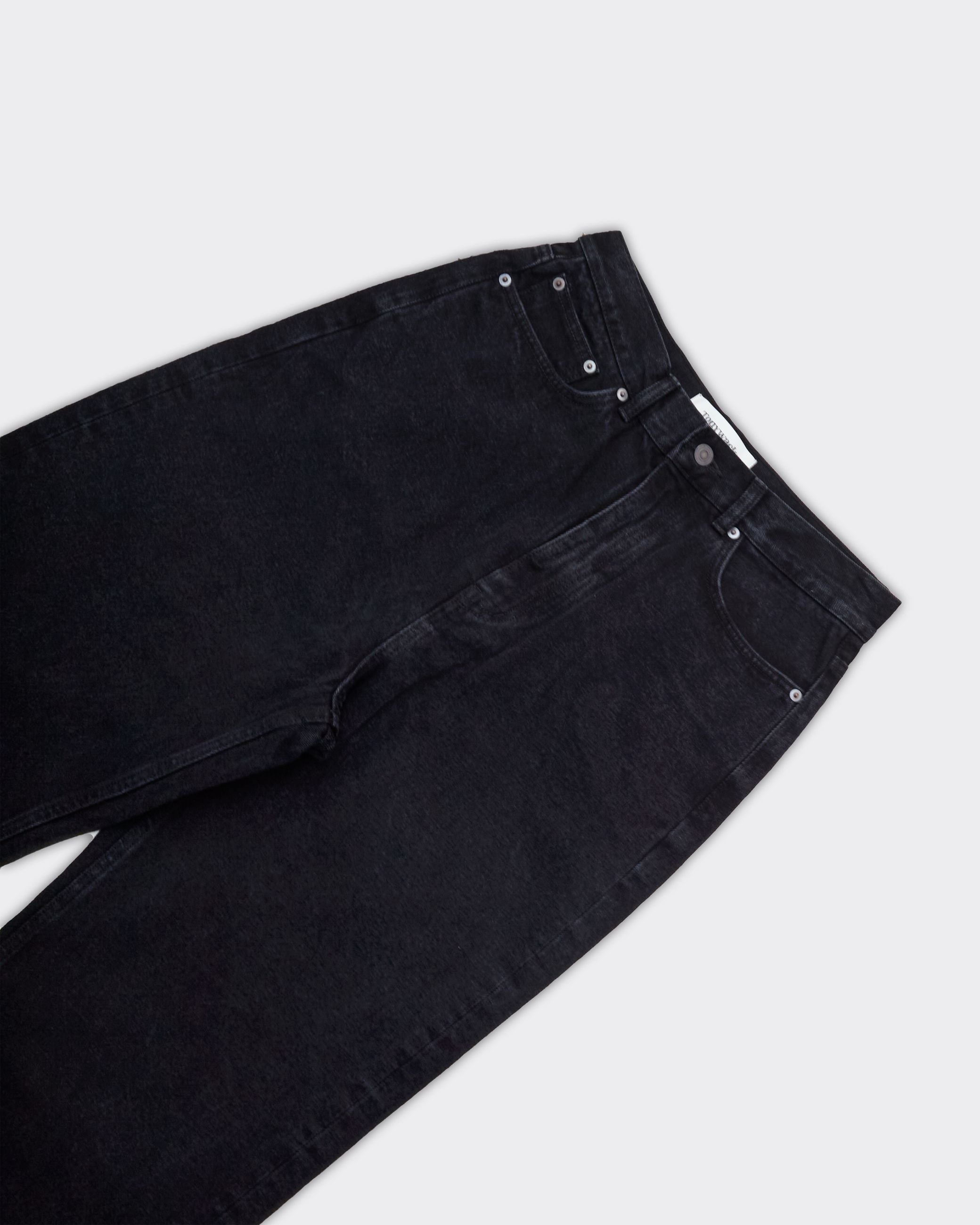 Jeans Wide Leg Washed Denim Nero