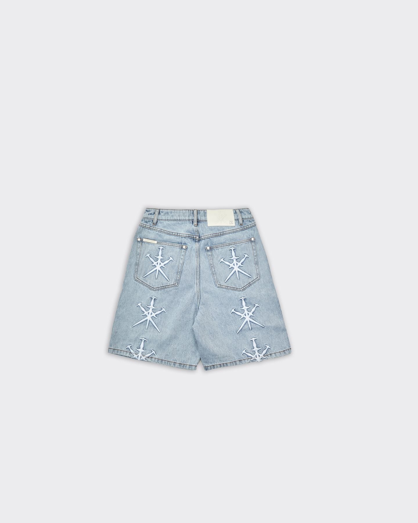 Dagger Embroidery Blue Denim Shorts