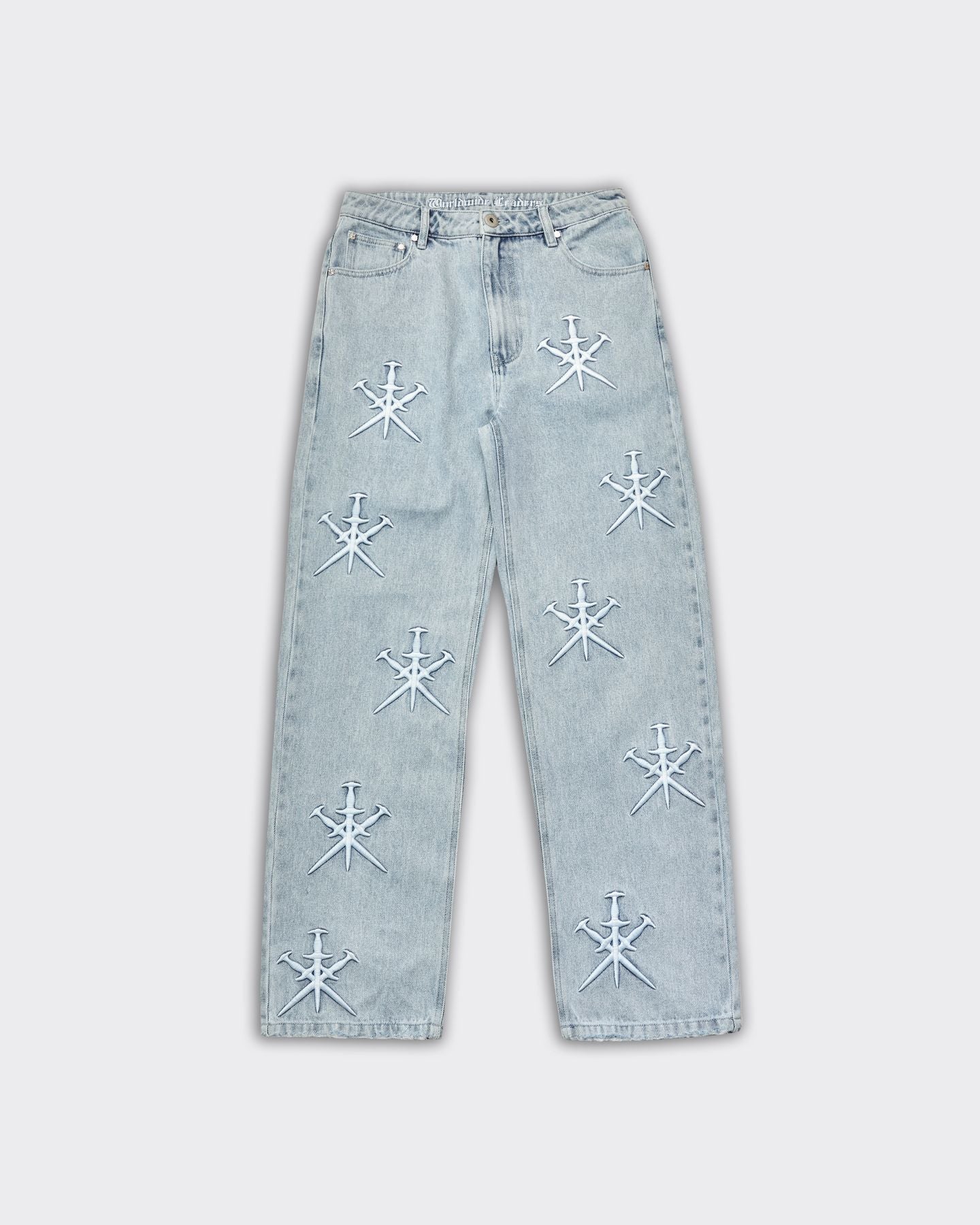 Dagger Embroidery Washed Blue Trousers
