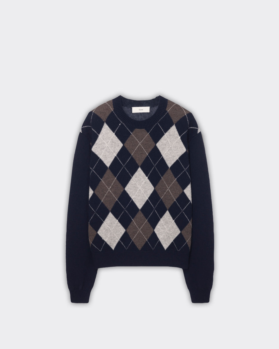 Knit Crewneck Argyle Blu