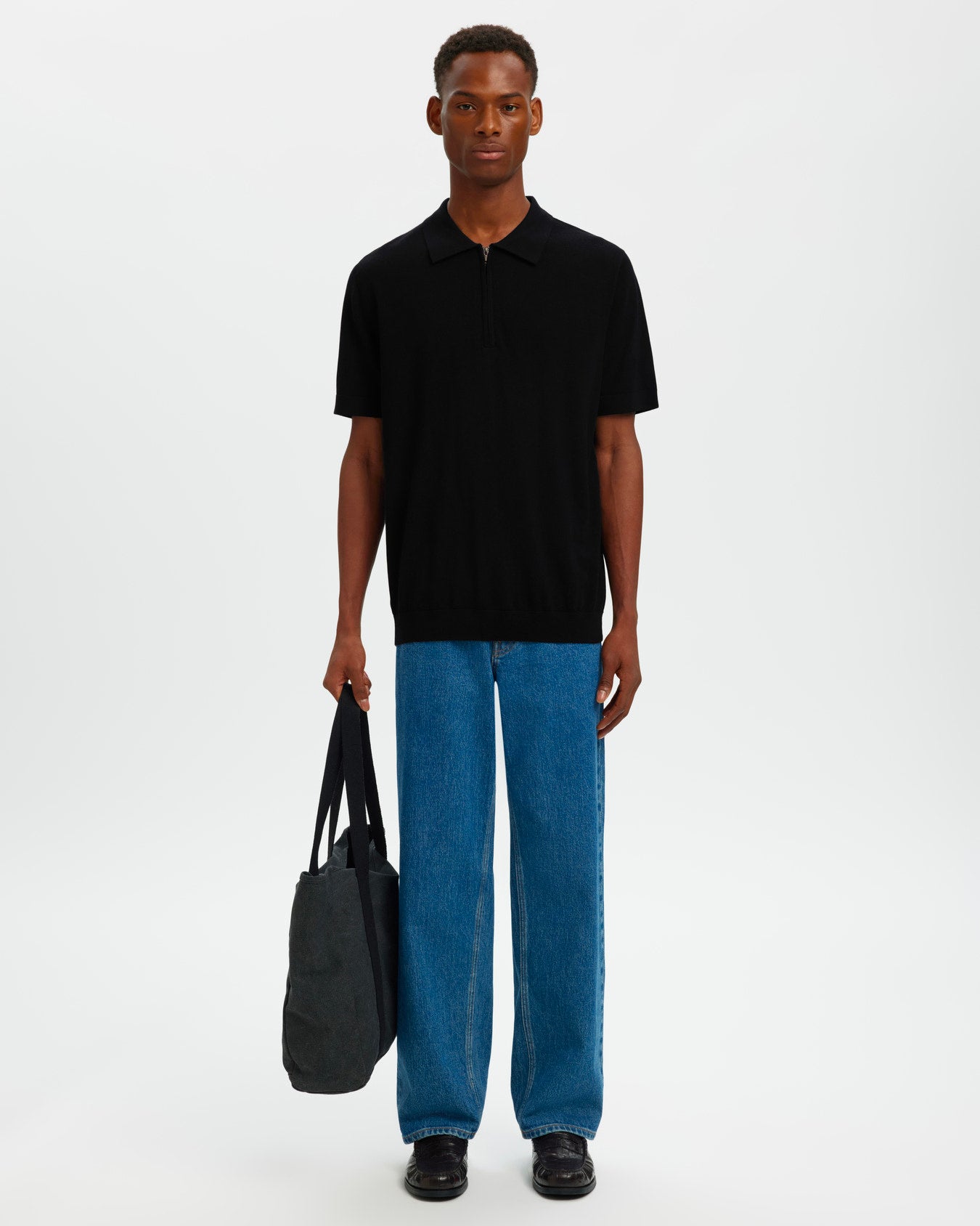 Tray SS Half Zip Polo Shirt Black