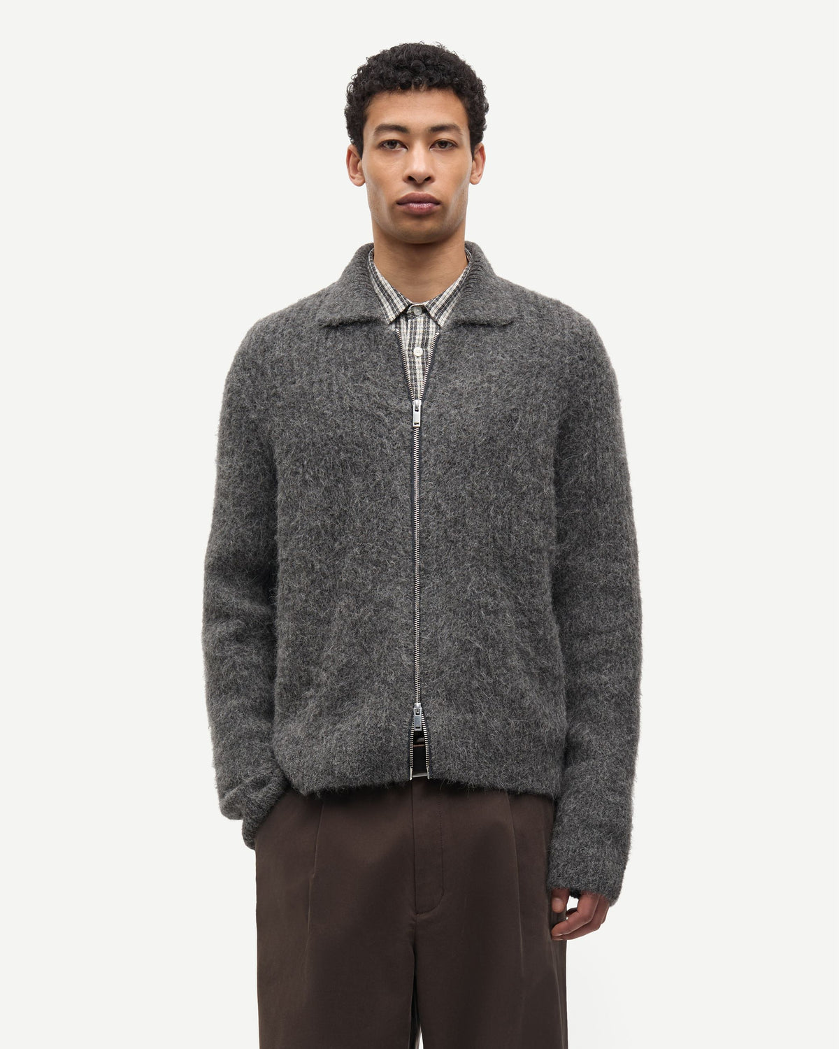 Cardigan Sajob Full Zip Dark Grey Melange