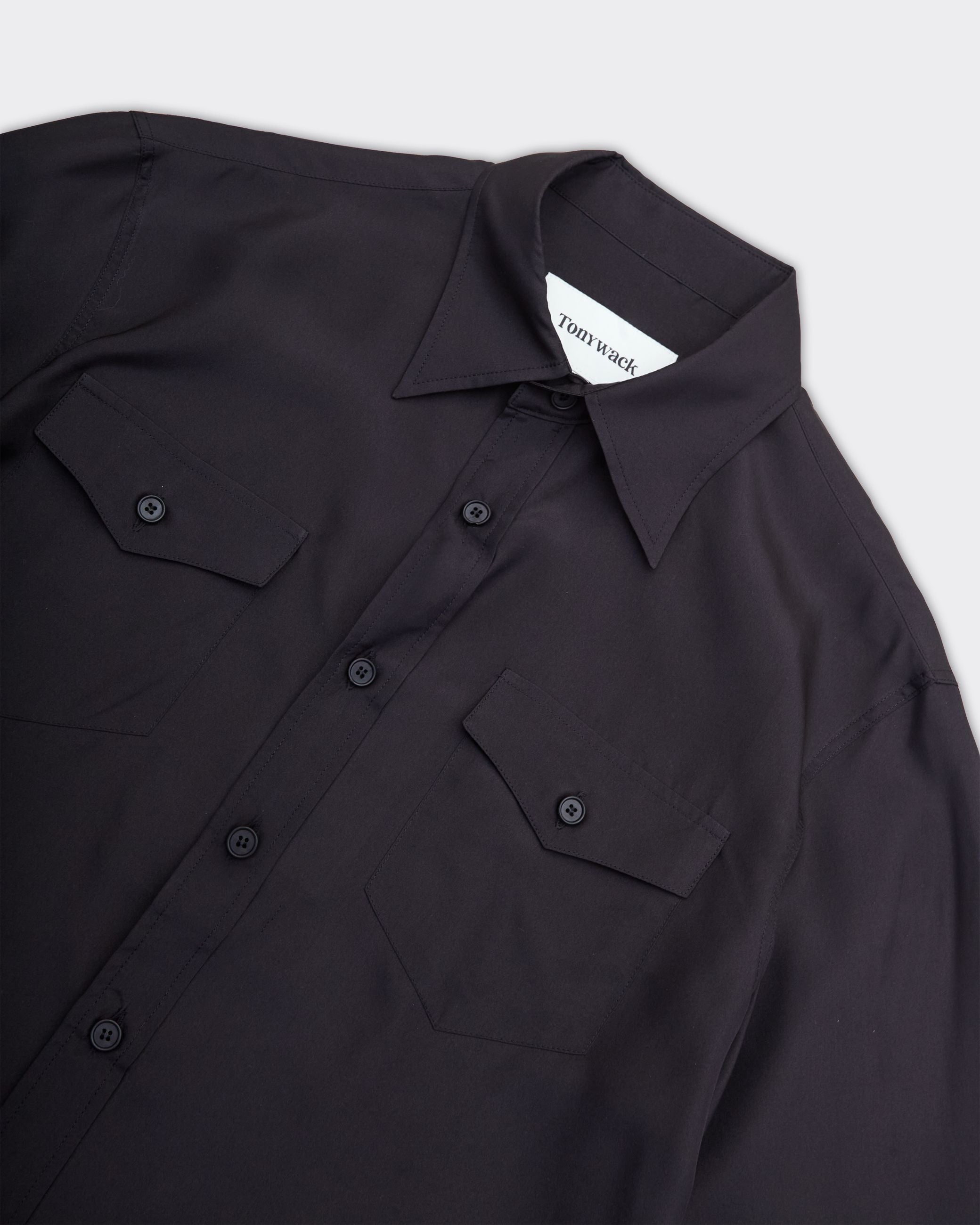 Black Double Pocket Silk Shirt