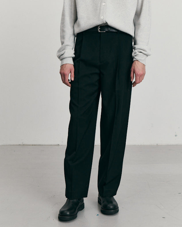 Pantaloni Pleated Semi-Wide Slacks Neri