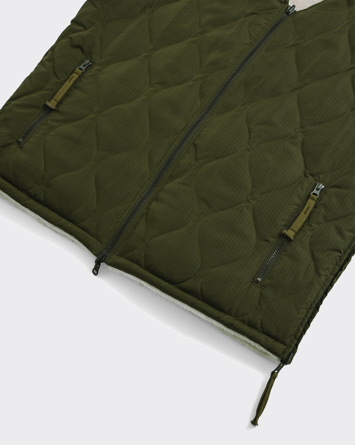 Vest V-Neck Military Reversible Dark Olive/Cream