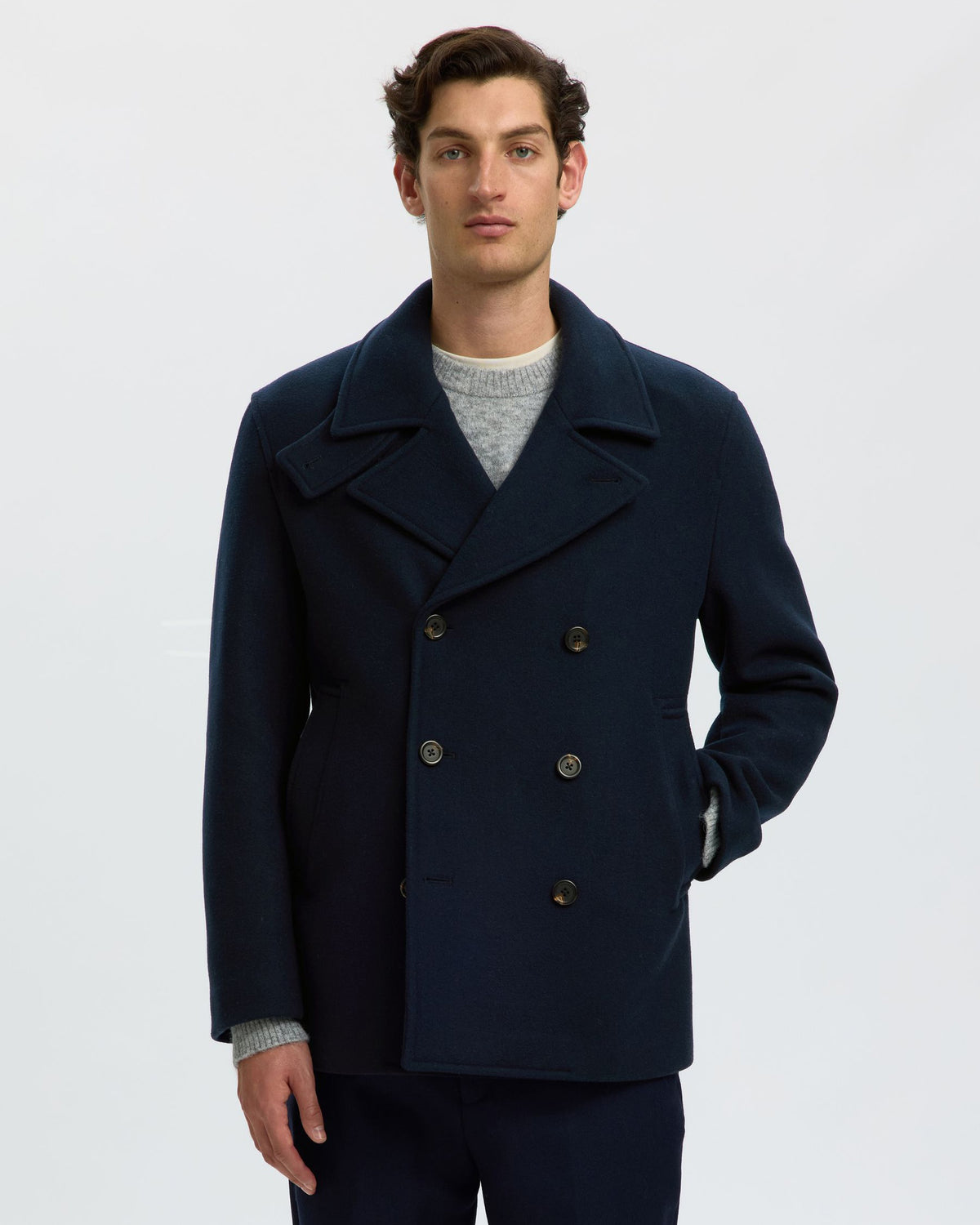Cappotto Peacoat Archive Wool Blend Sky Captain Blu
