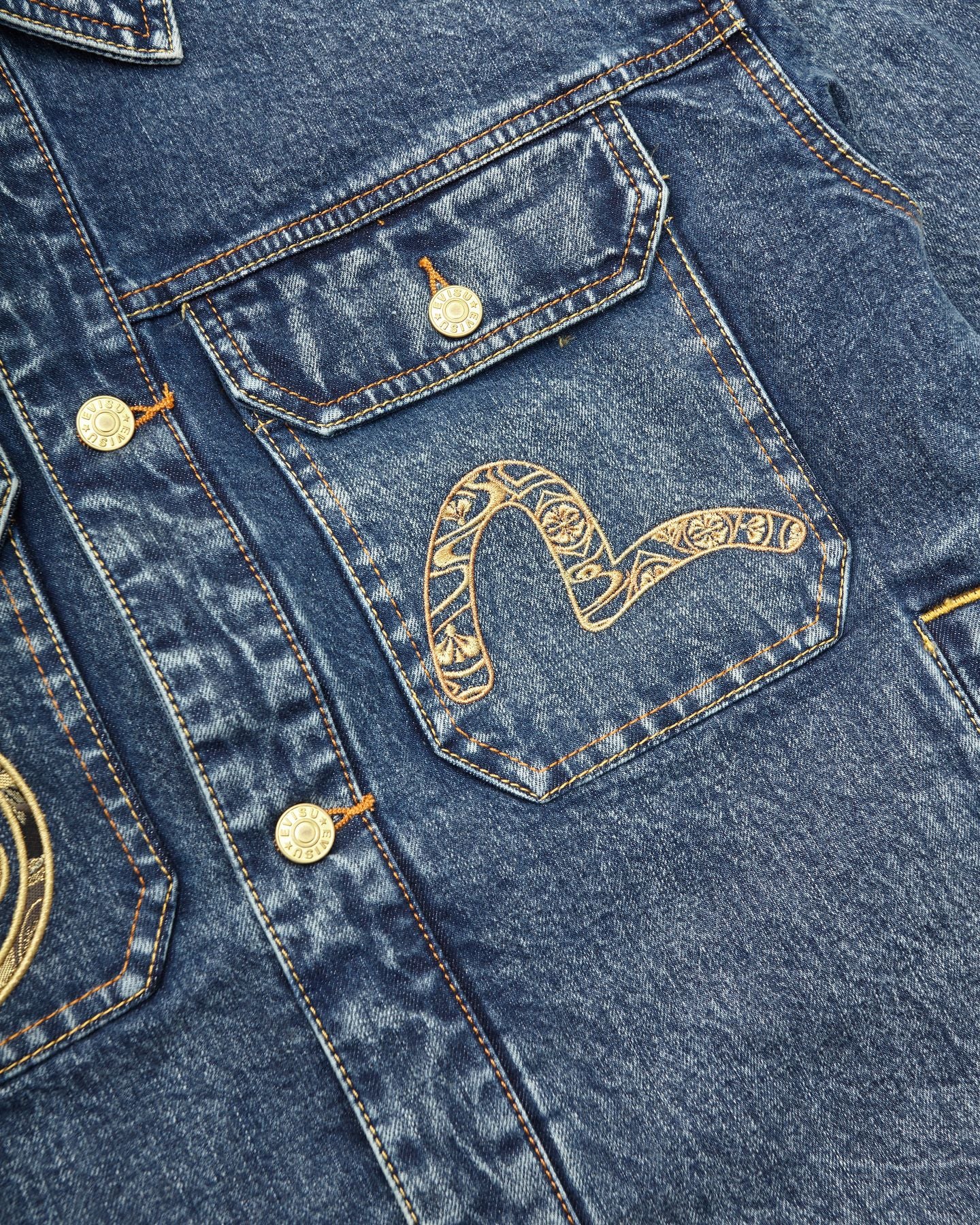 Brocade Appliqué & Carp Embroidery Denim Jacket Blue