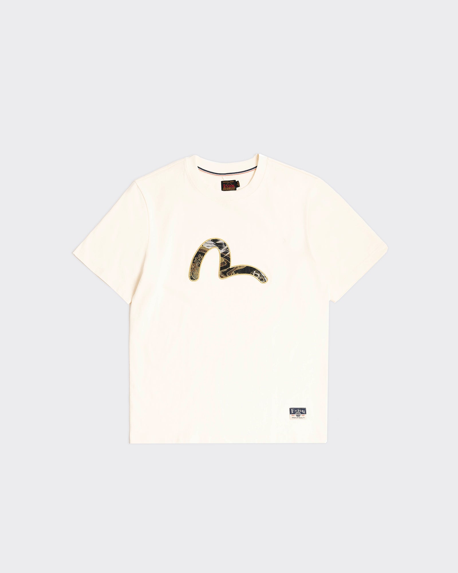 T-Shirt Seagull Brocade Applique Ecru