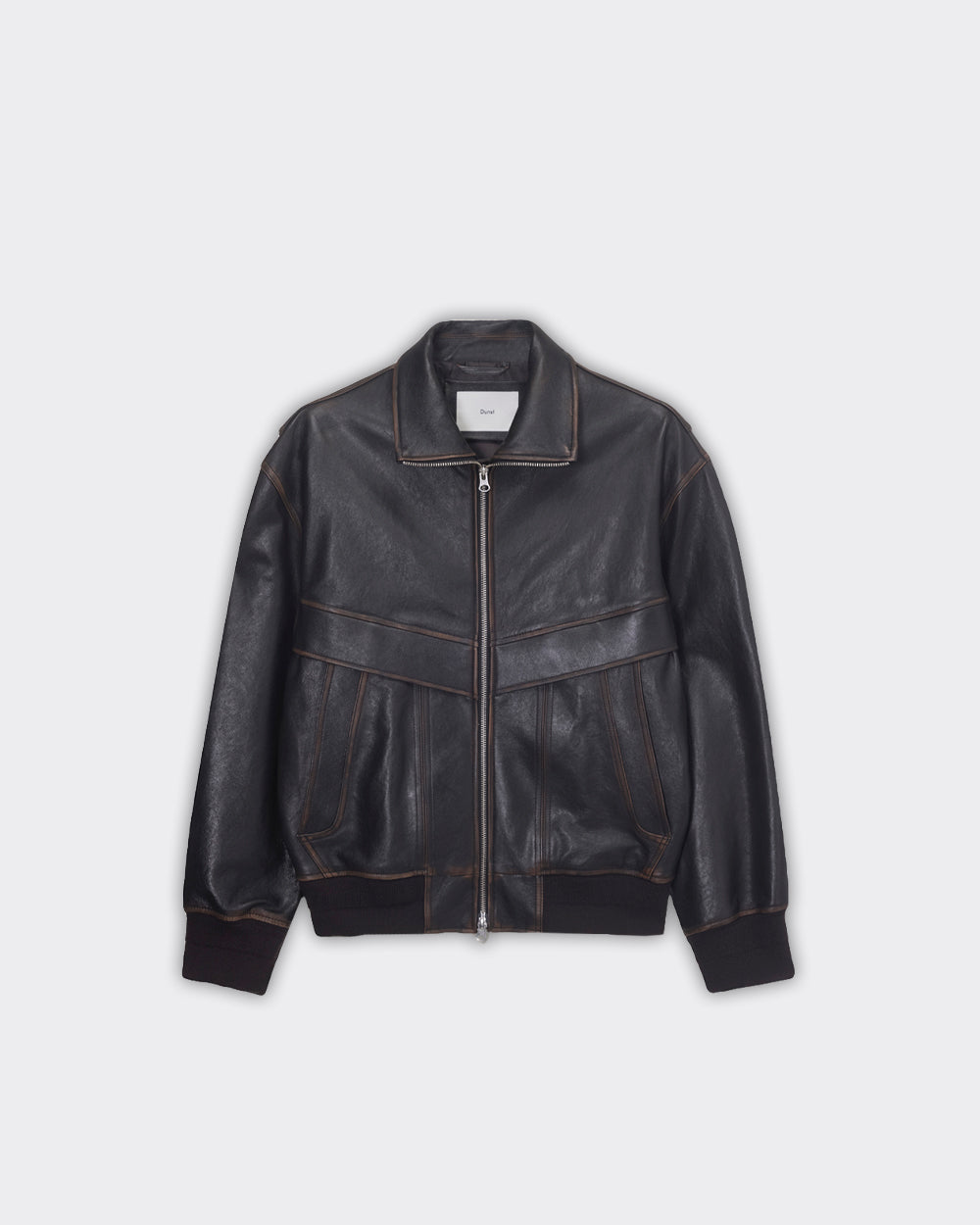Giacca Stand Collared Leather Blouson Marrone