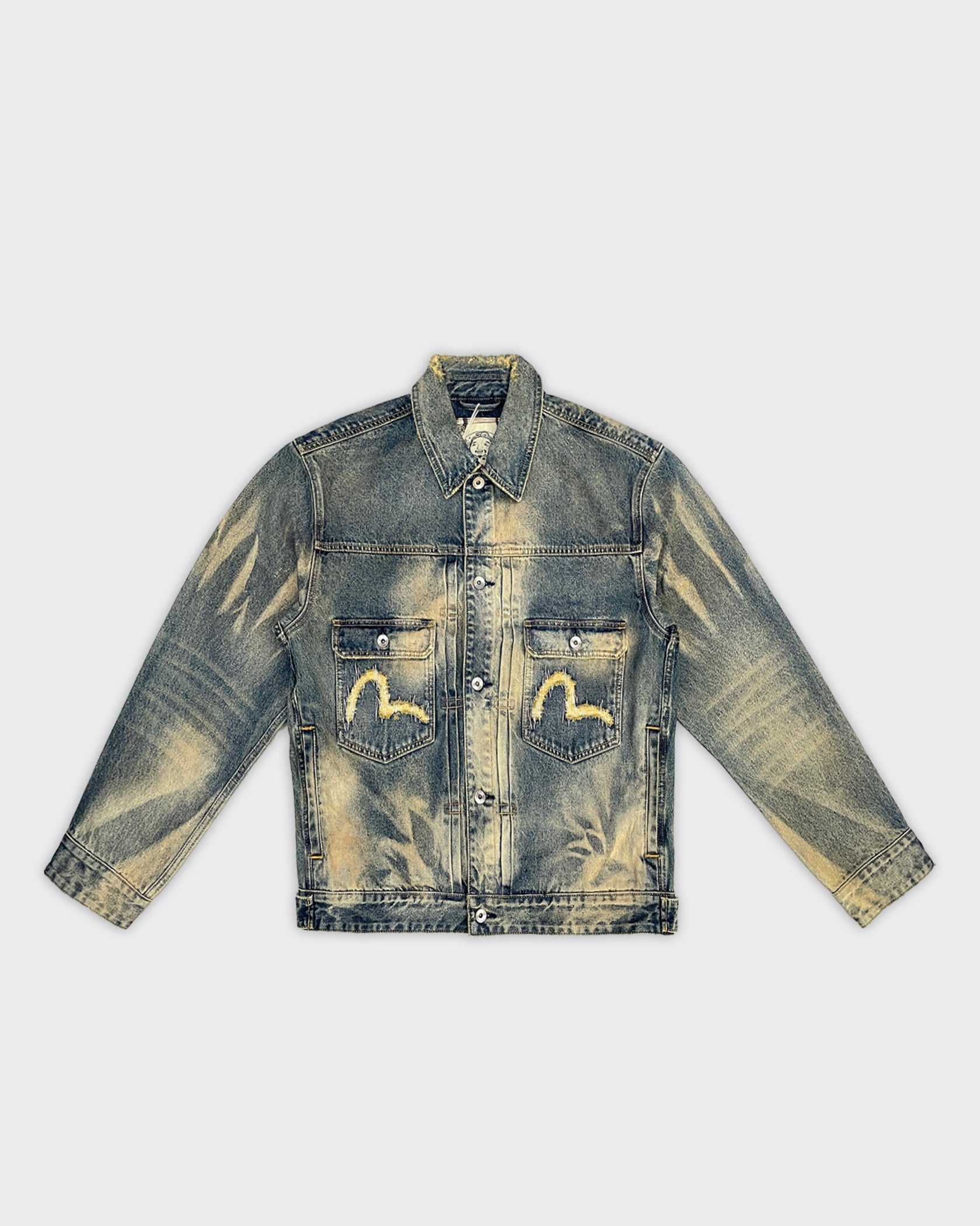 Giacca Jeans Seagull Embroidery Abstract Washing Denim Mid Tone Indigo