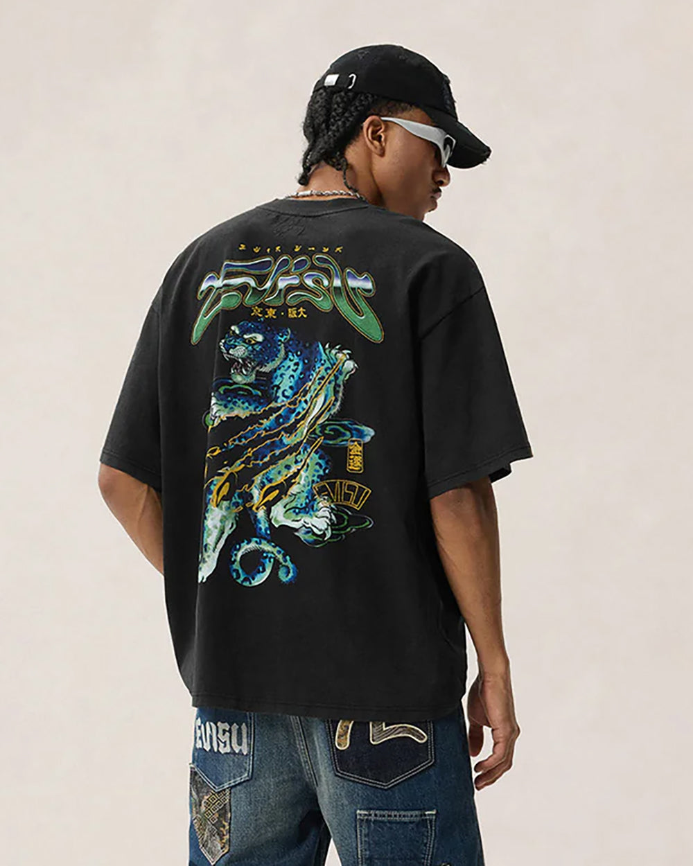 T-Shirt Neon Leopard Printed Nera