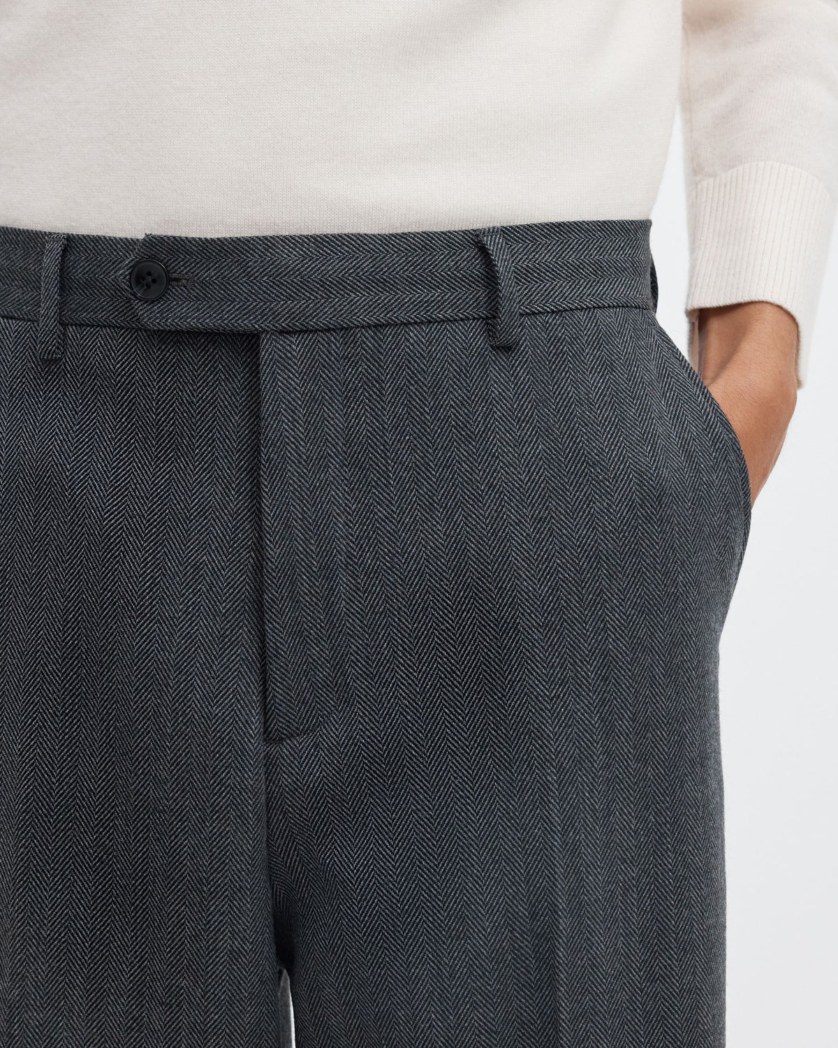 Pantaloni Relaxed Brooks Wool Blend Dark Grey Herringbone