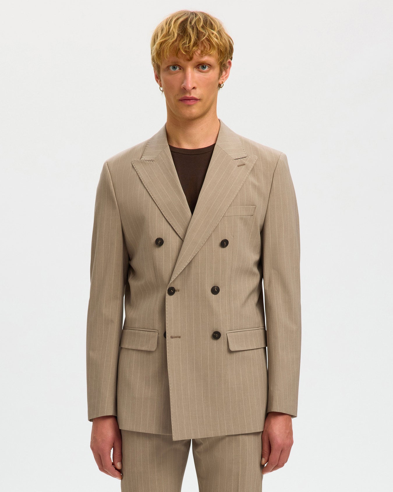 Blazer Slim Flex Pinstriped Sand