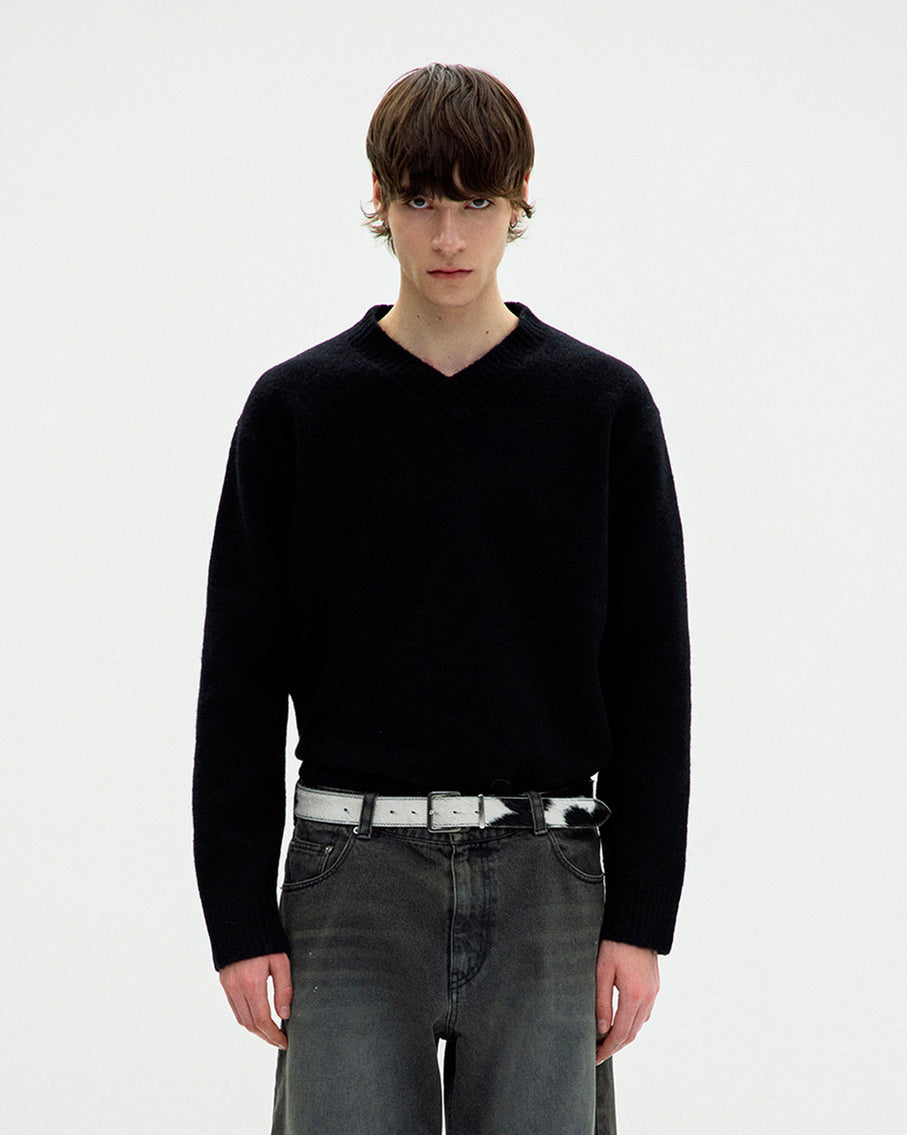 Maglione Wool Blend Hairy V-Neck Nero