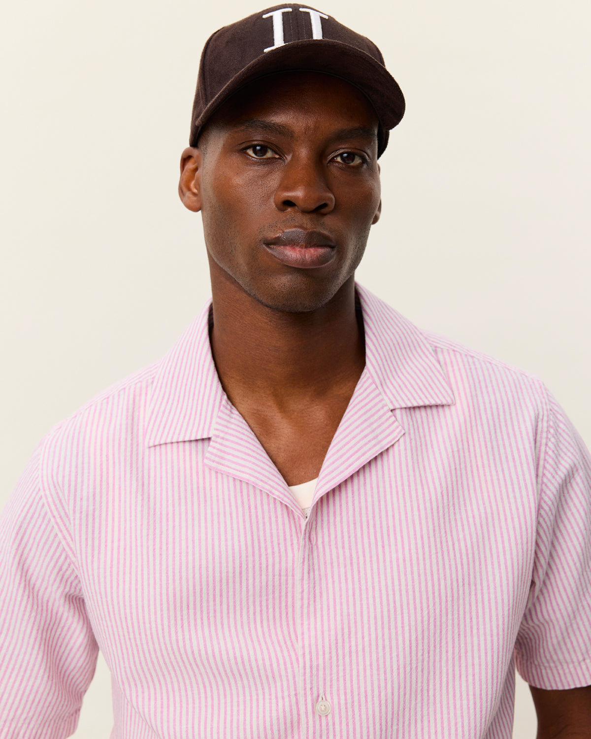 Camicia Ss Lukas Stripe Linen Crocus Pink