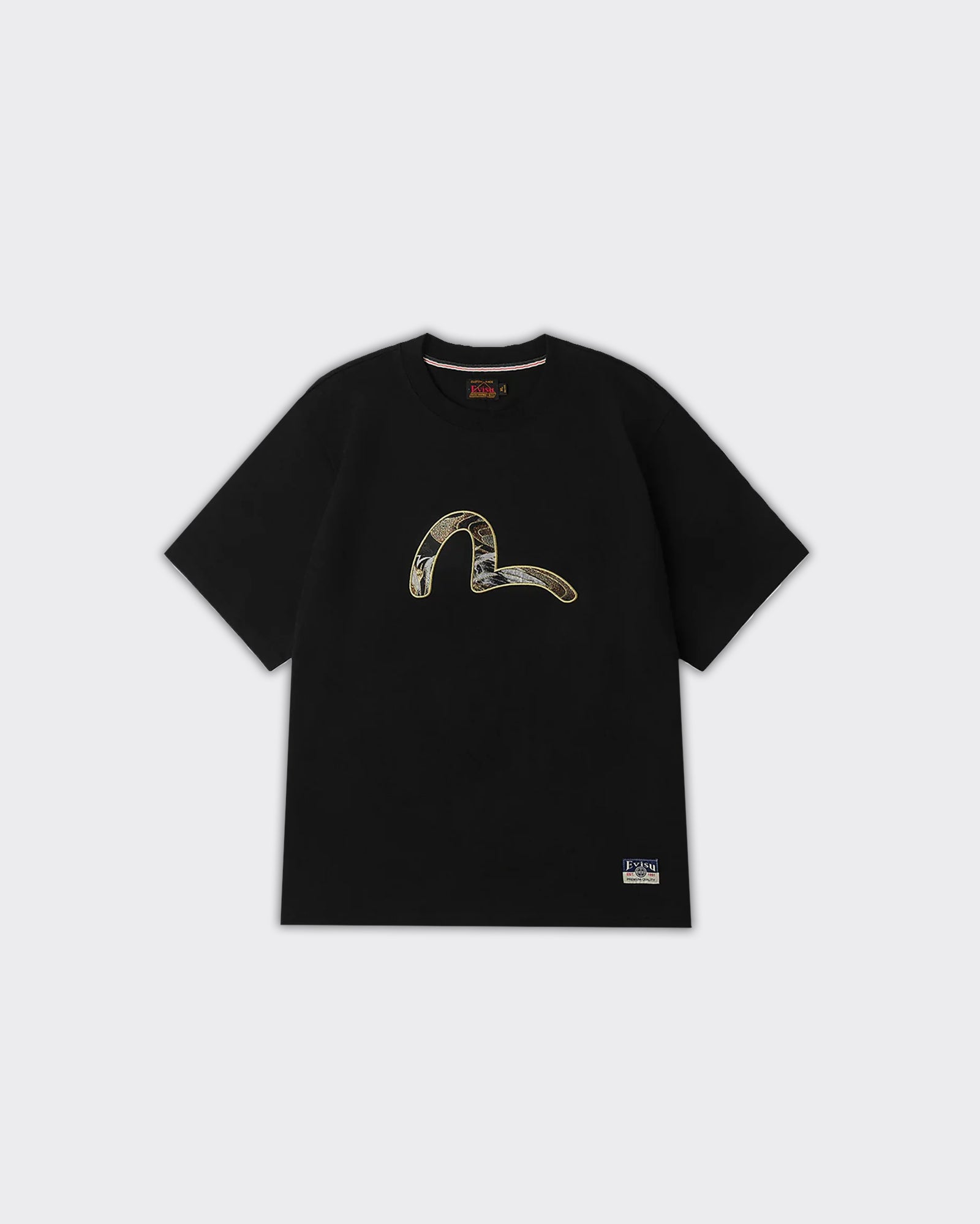 T-Shirt Seagull Brocade Applique Nera