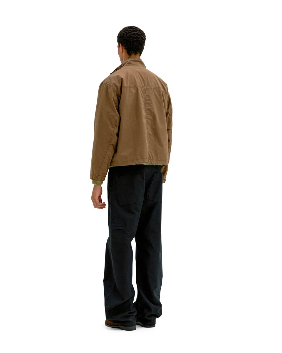 Giacca Stand Collar Waxed Cotton Dark Brown