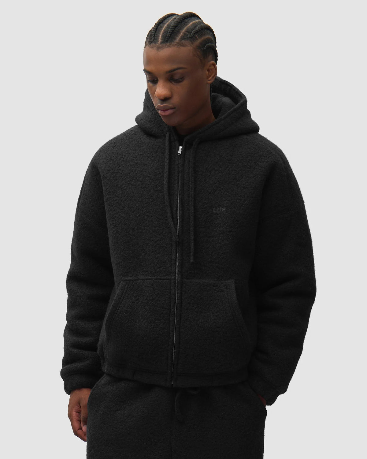 Giacca Boiled Wool Hooded Nera