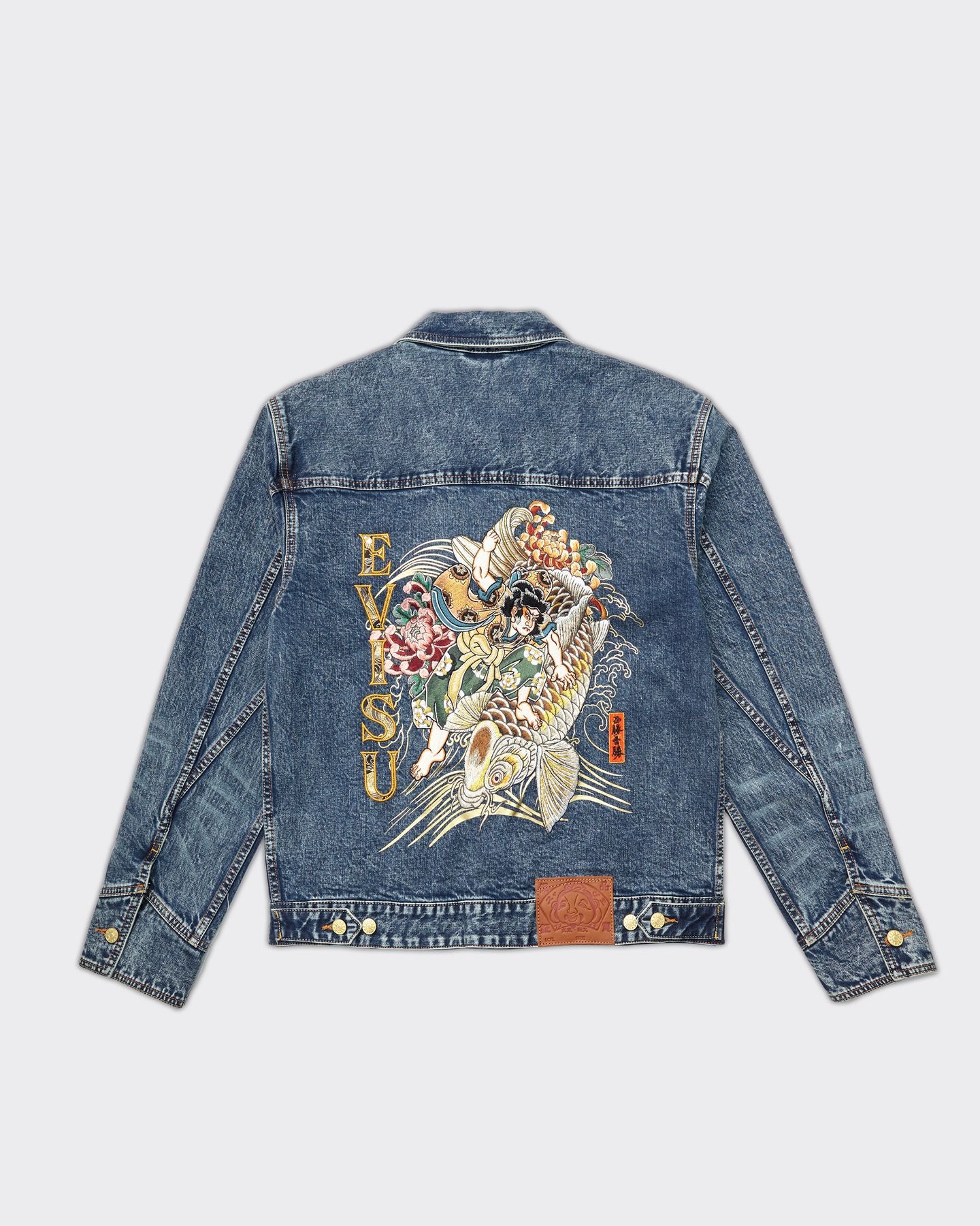 Brocade Appliqué & Carp Embroidery Denim Jacket Blue