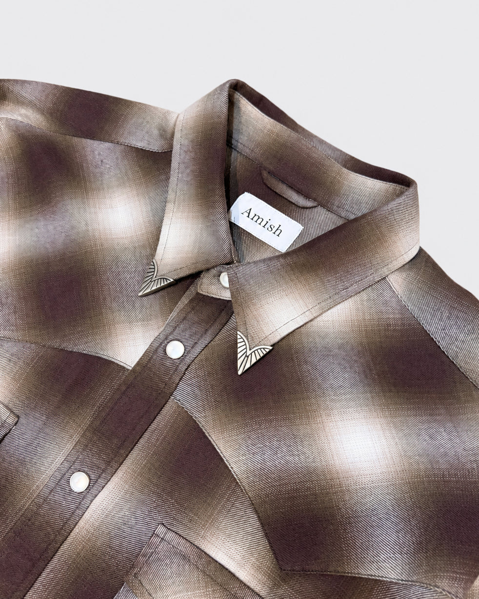 Camicia Texaco Hombre Plaid Washed Marrone