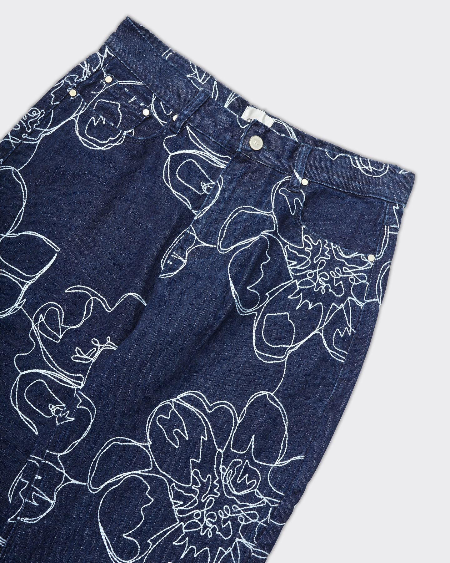 Pantalone Flower Stitch Denim Blu