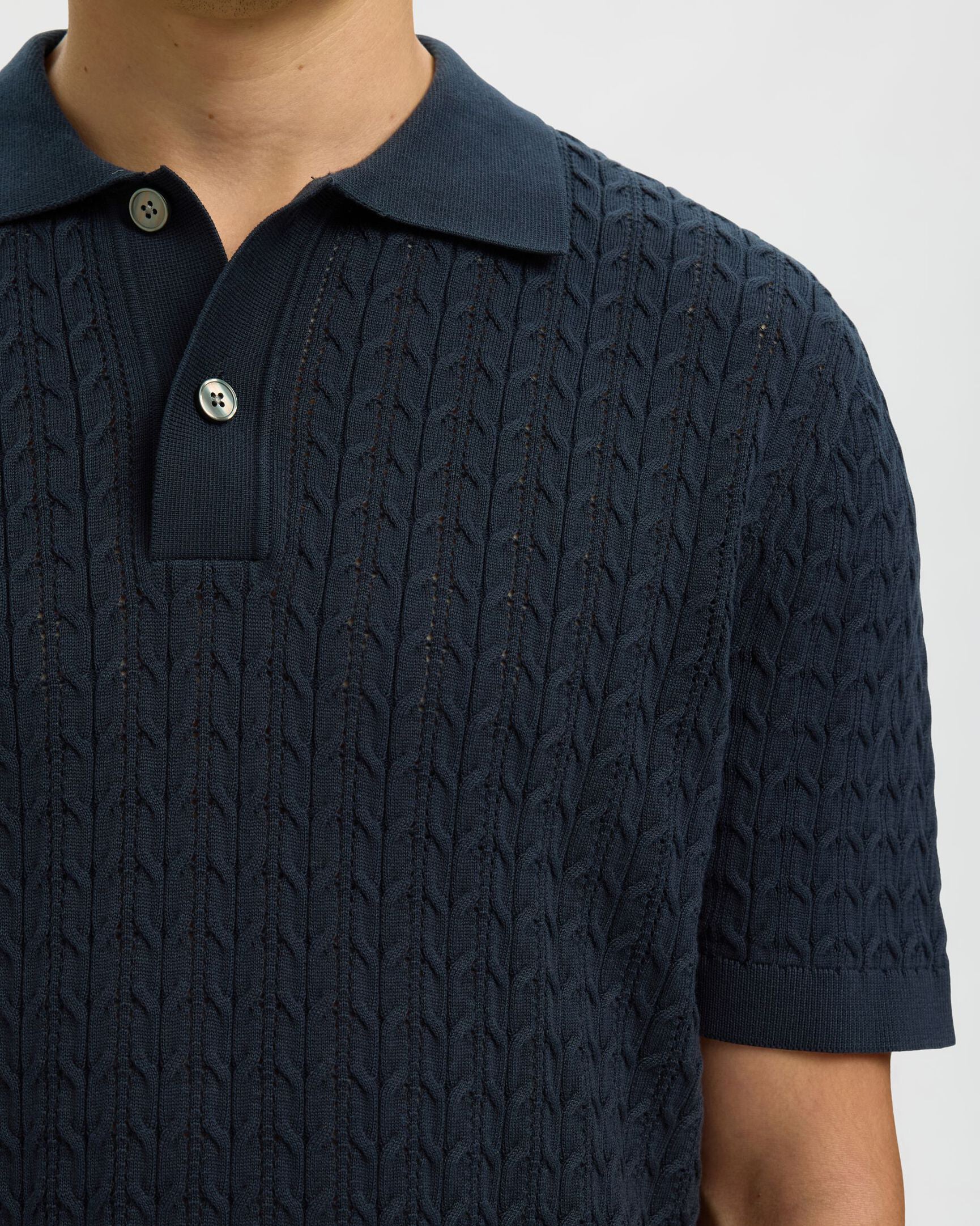Mattis Knit New Cable Polo Blue