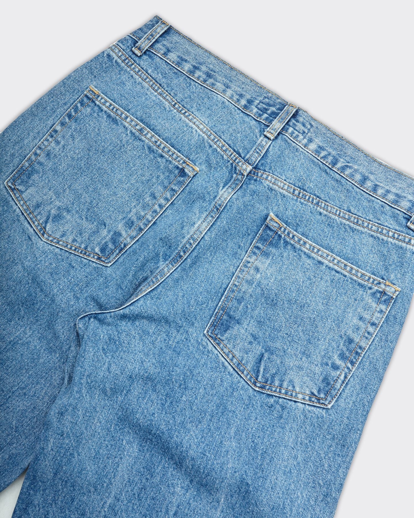 Straight Leg Distressed Mid Blue Jeans