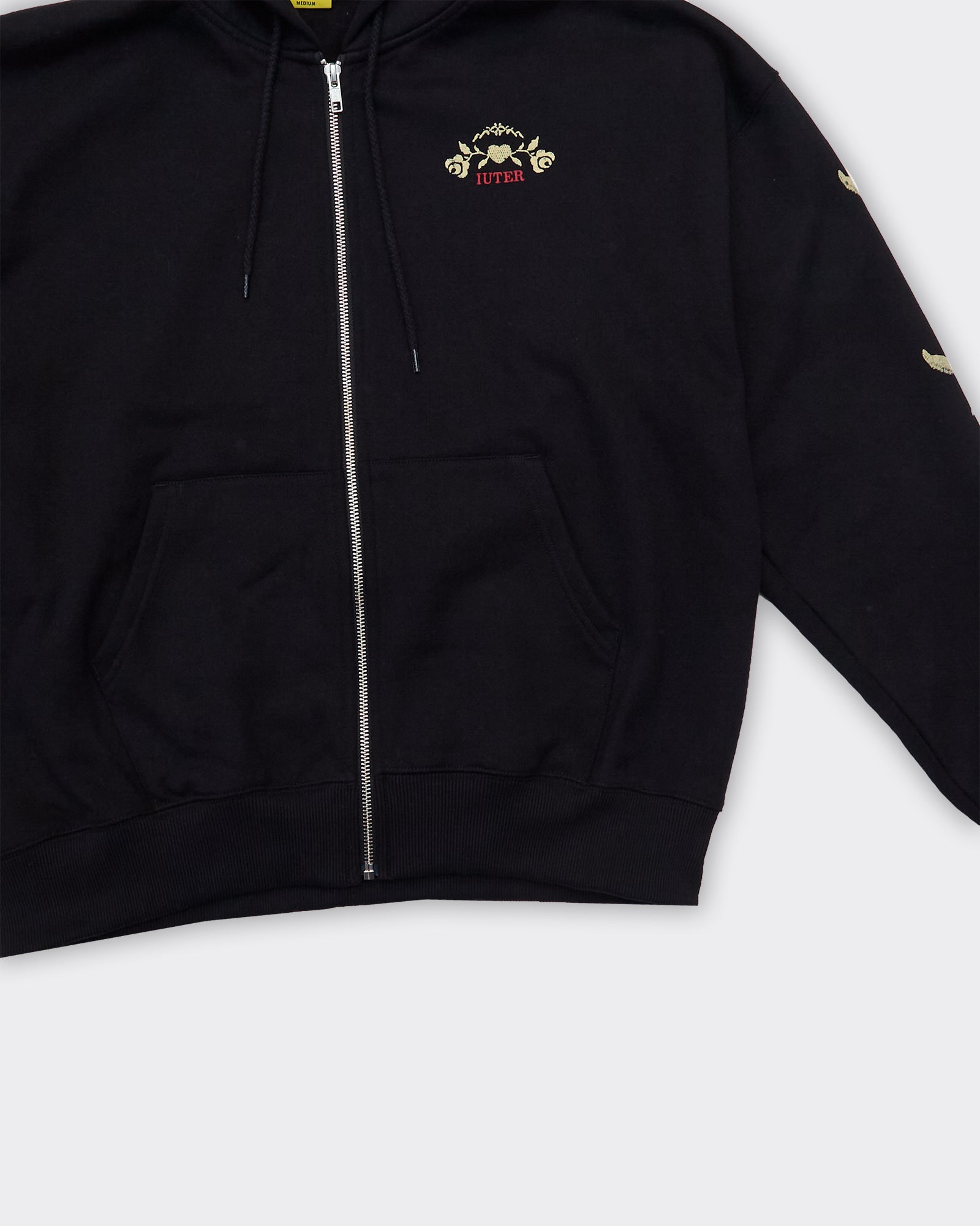 Felpa Con Cappuccio Floral Zip Nera