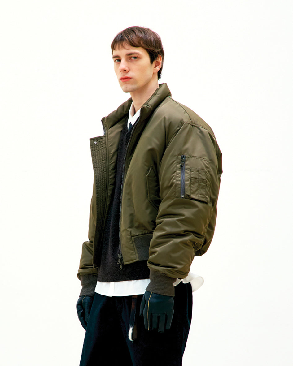 Giacca Puffer Bomber Stand Collar Olive/Khaki