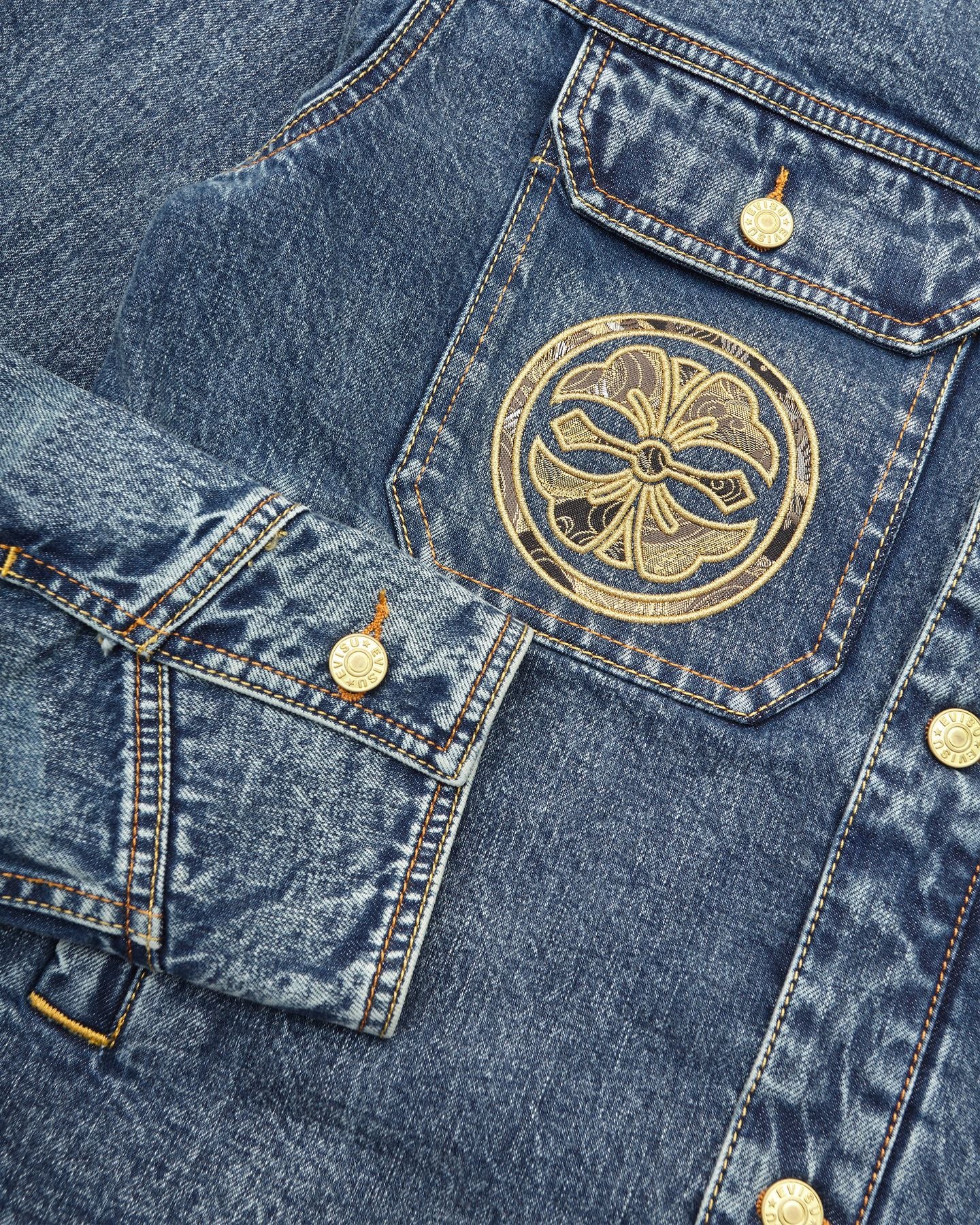 Brocade Appliqué & Carp Embroidery Denim Jacket Blue