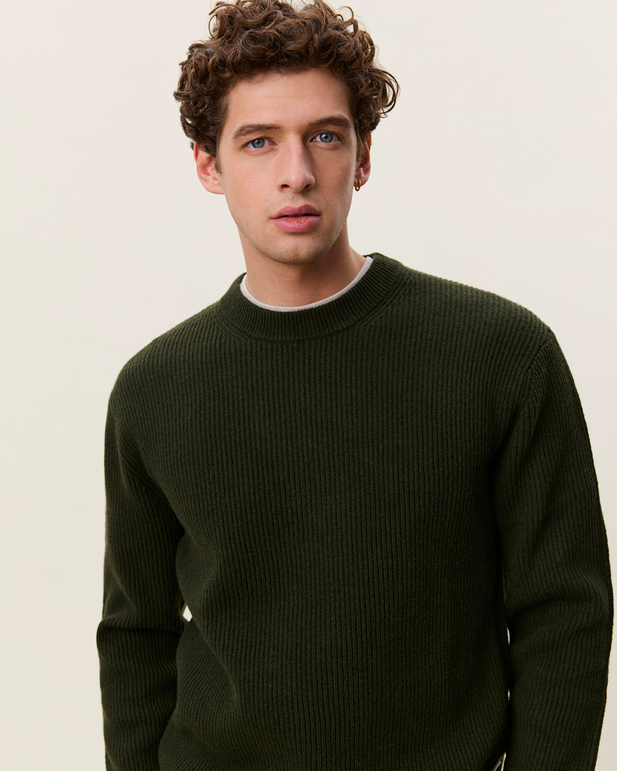 Crewneck Knit Wool Rib Knit Rosin Green