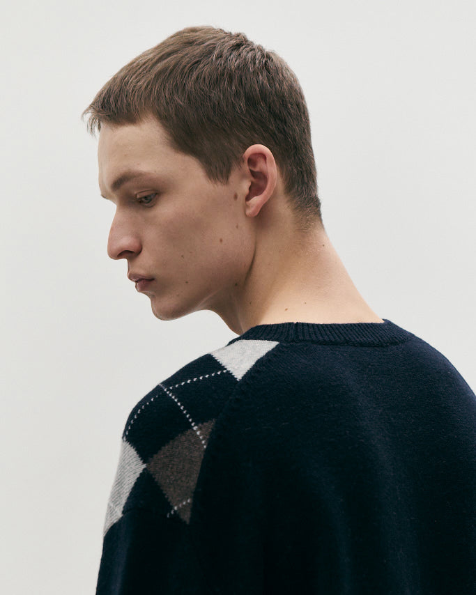 Knit Crewneck Argyle Blu