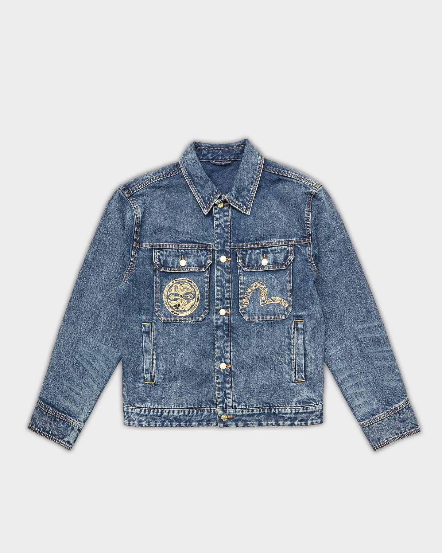 Brocade Appliqué & Carp Embroidery Denim Jacket Blue