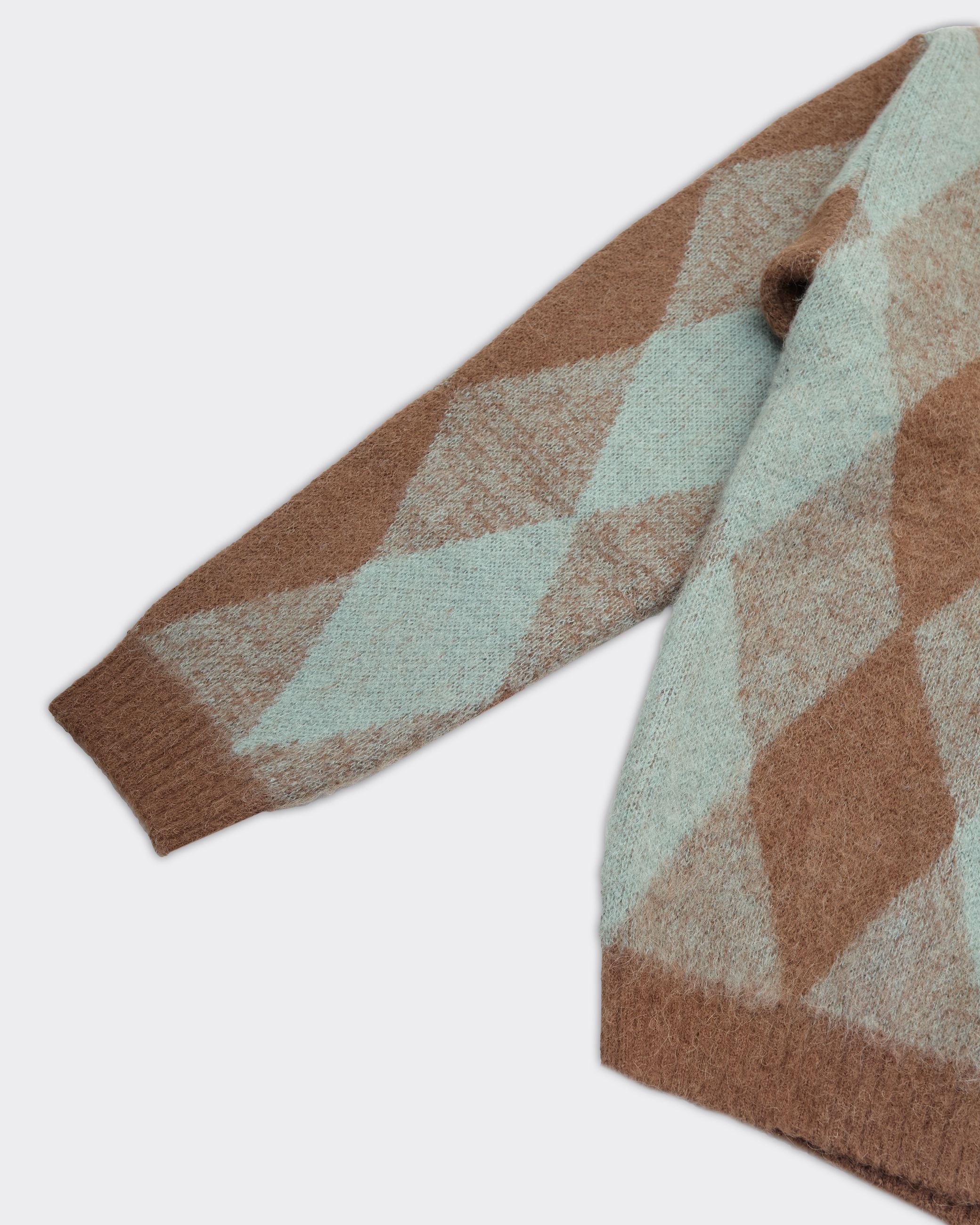 Cardigan Brushed Mohair Argyle Mint/Taupe