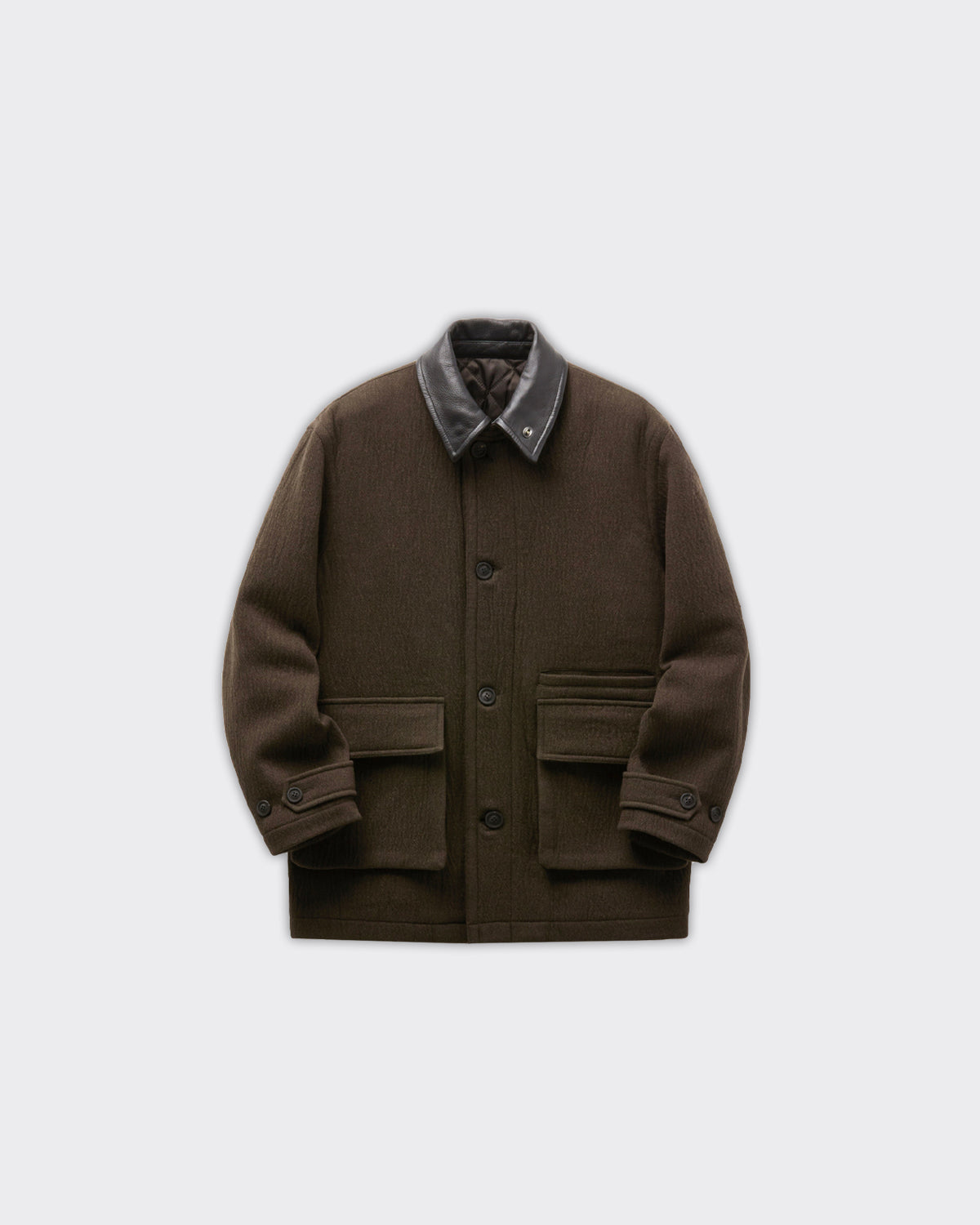 Coat Trimming Leather Patchwork Dark Brown