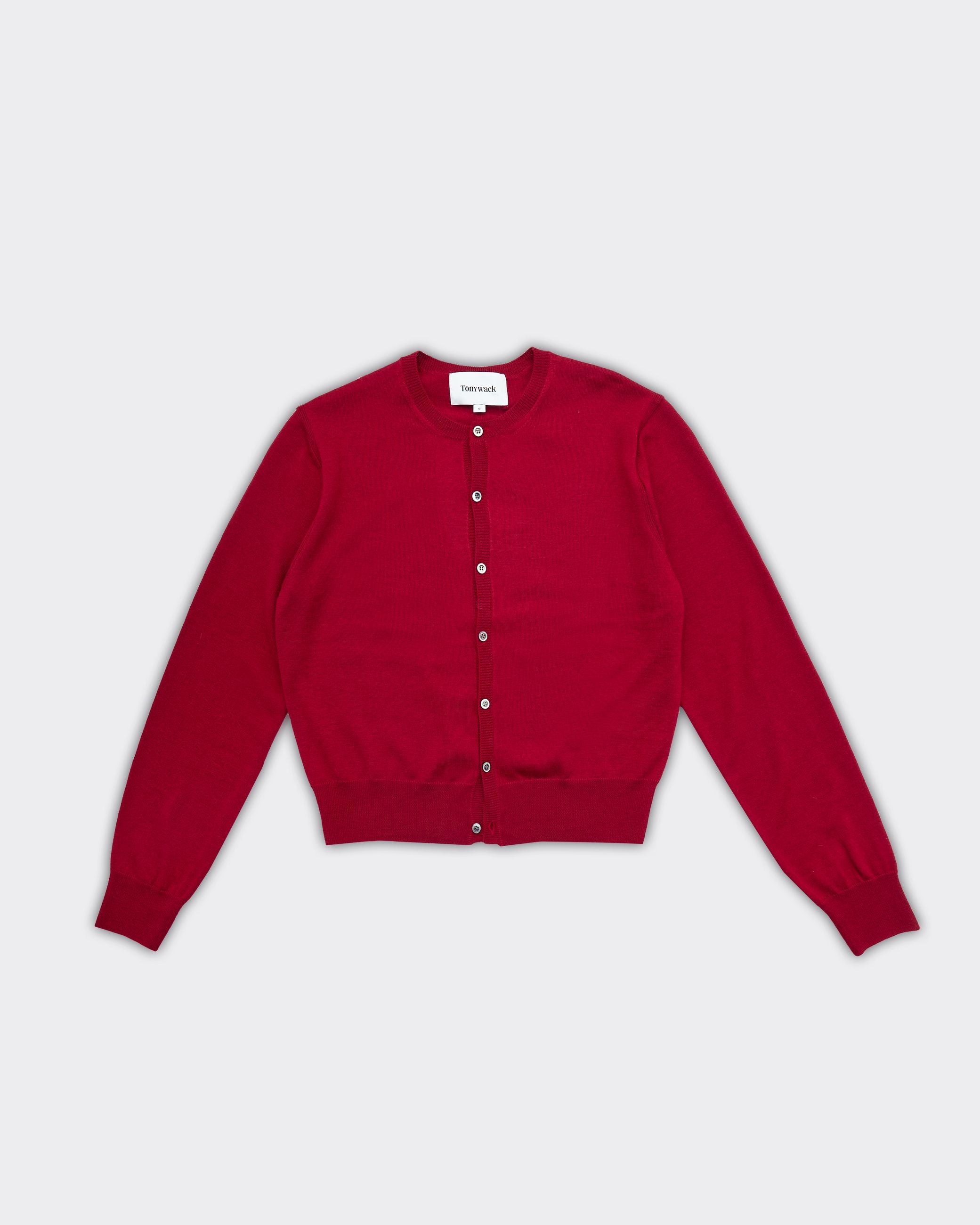 Cardigan Crewneck Super Fine Wool Rosso