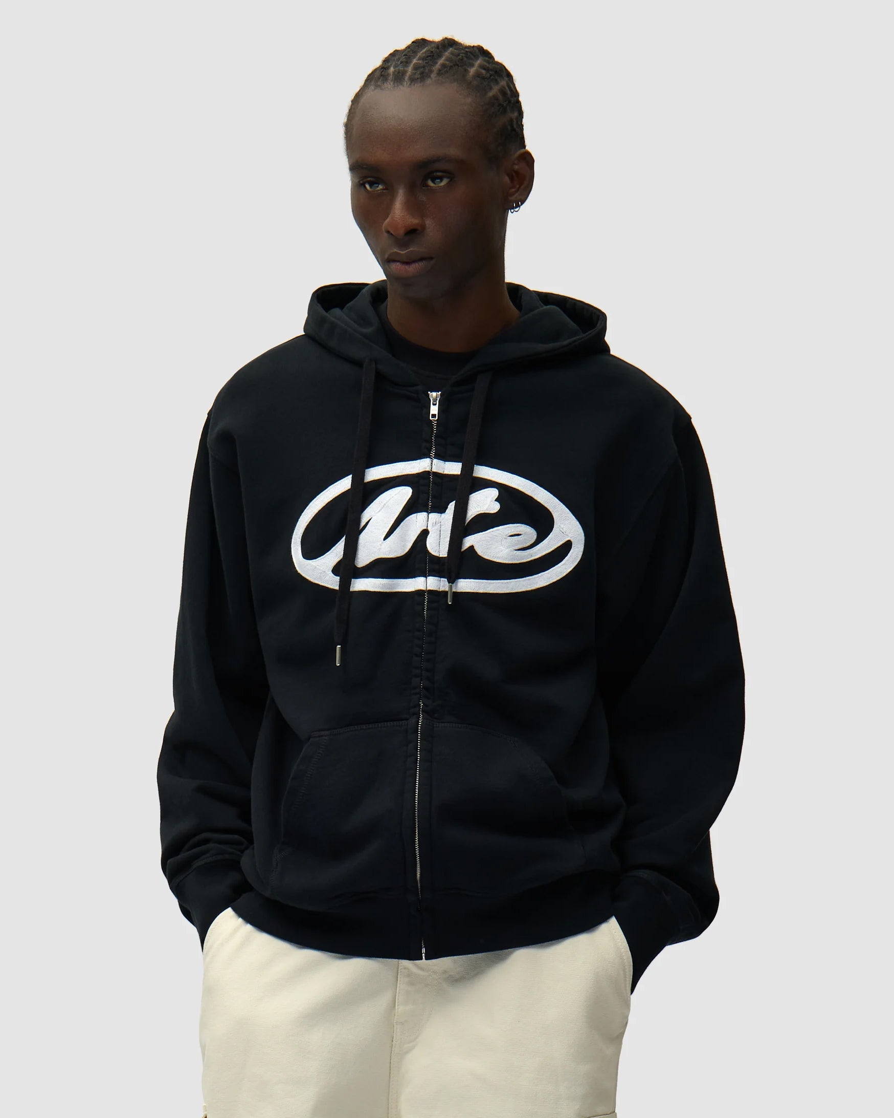 Felpa con Cappuccio Circle Logo Zip Nera